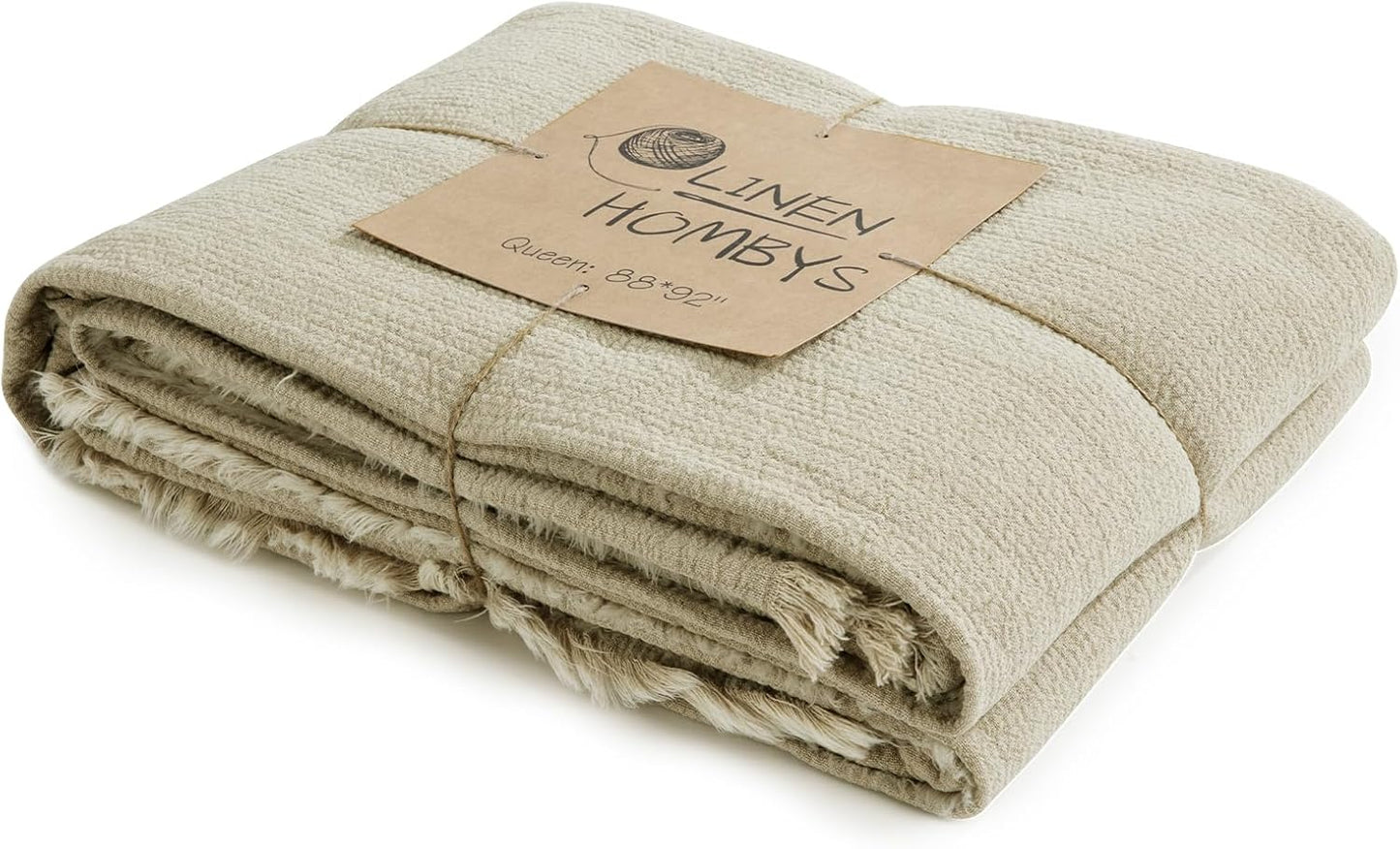 HOMBYS 92"x108" Linen Oversized King Blanket-Soft Linen Reversible Throw Lightweight Blanket in Natural Color Bed Blanket(Flax Color, 92"x108") BST326H