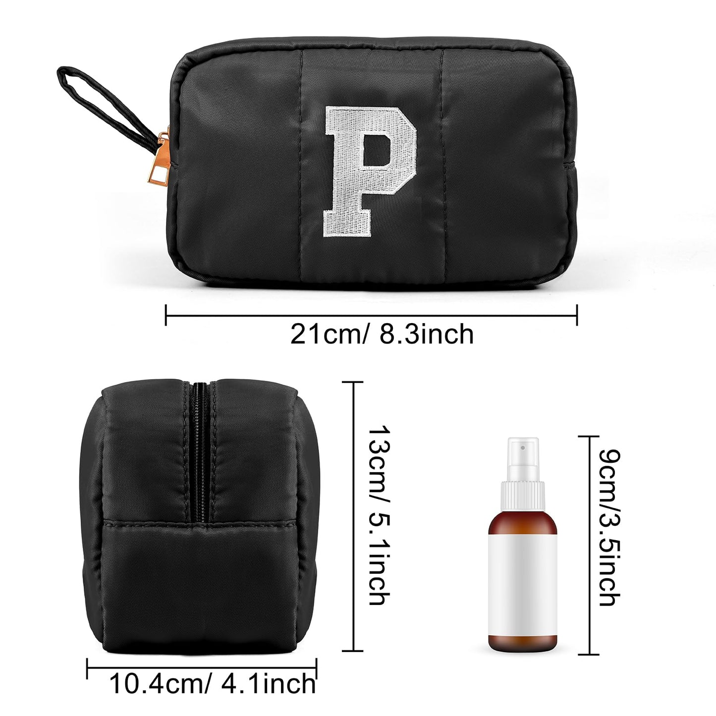 Puffy Makeup Bag for Women,Initial Cosmetic Bag,Cute Travel Toiletry Bag,Puffer Make Up Organizer Bags with Compartments,Personalized Gifts for Girlfriend Bridesmaid Teacher Graduation (Khaki gray, E) BST202