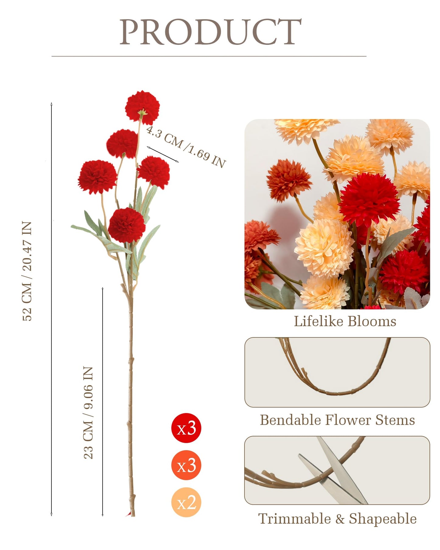 Beige Faux Silk Mums Artificial Flowers, 8Pcs Fall Fake Kiku Small Mini Chrysanthemum Pom Pom Stems for DIY Bouquets Centerpieces Vase Autumn Home Decorations Floral Arrangement BST202