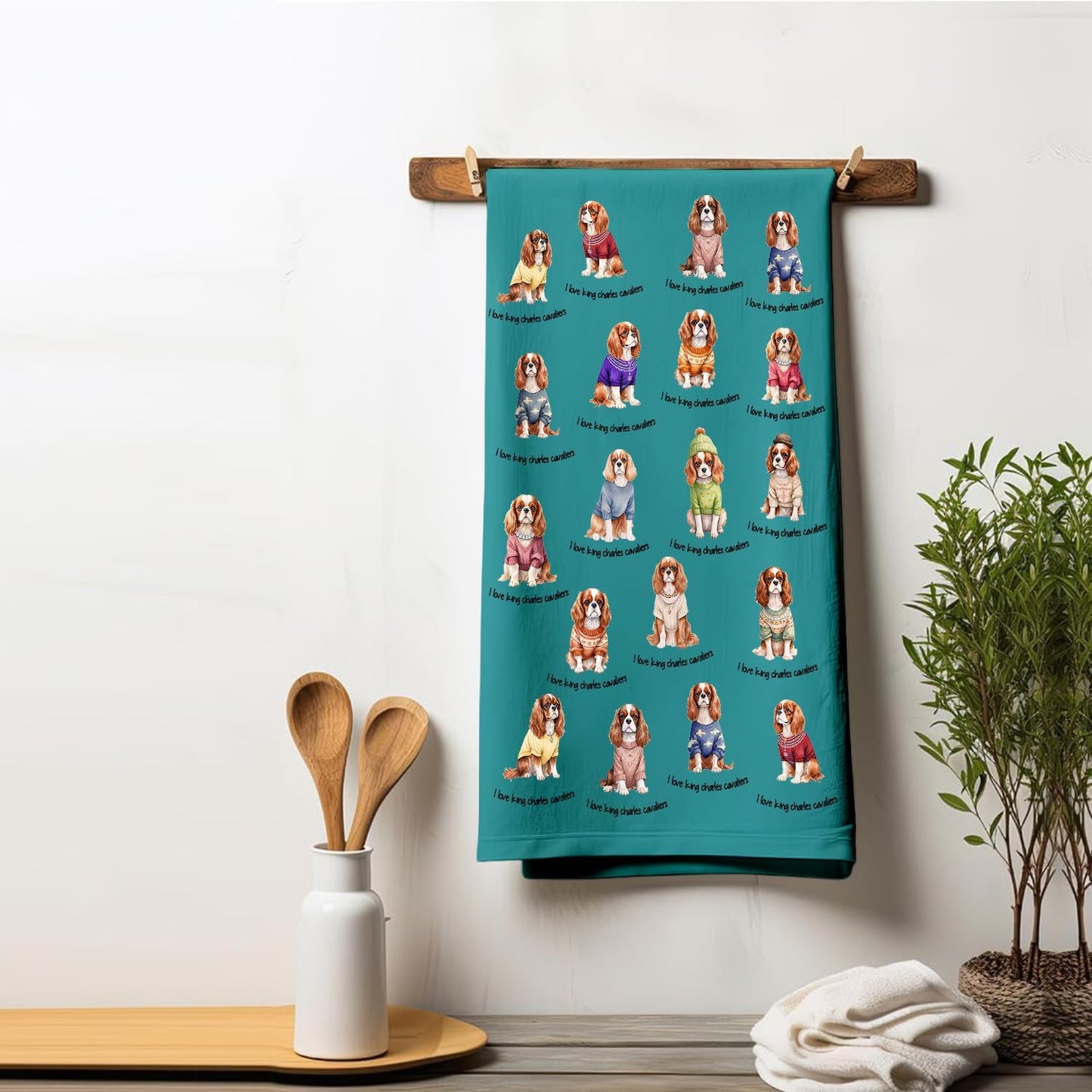 Cavalier King Charles Spaniel Gifts for Women, Funny Cute Dog Design Kitchen Towels, Housewarming Dish Tea Hand Towels for Housewarming Decor,Set of 2 BST202