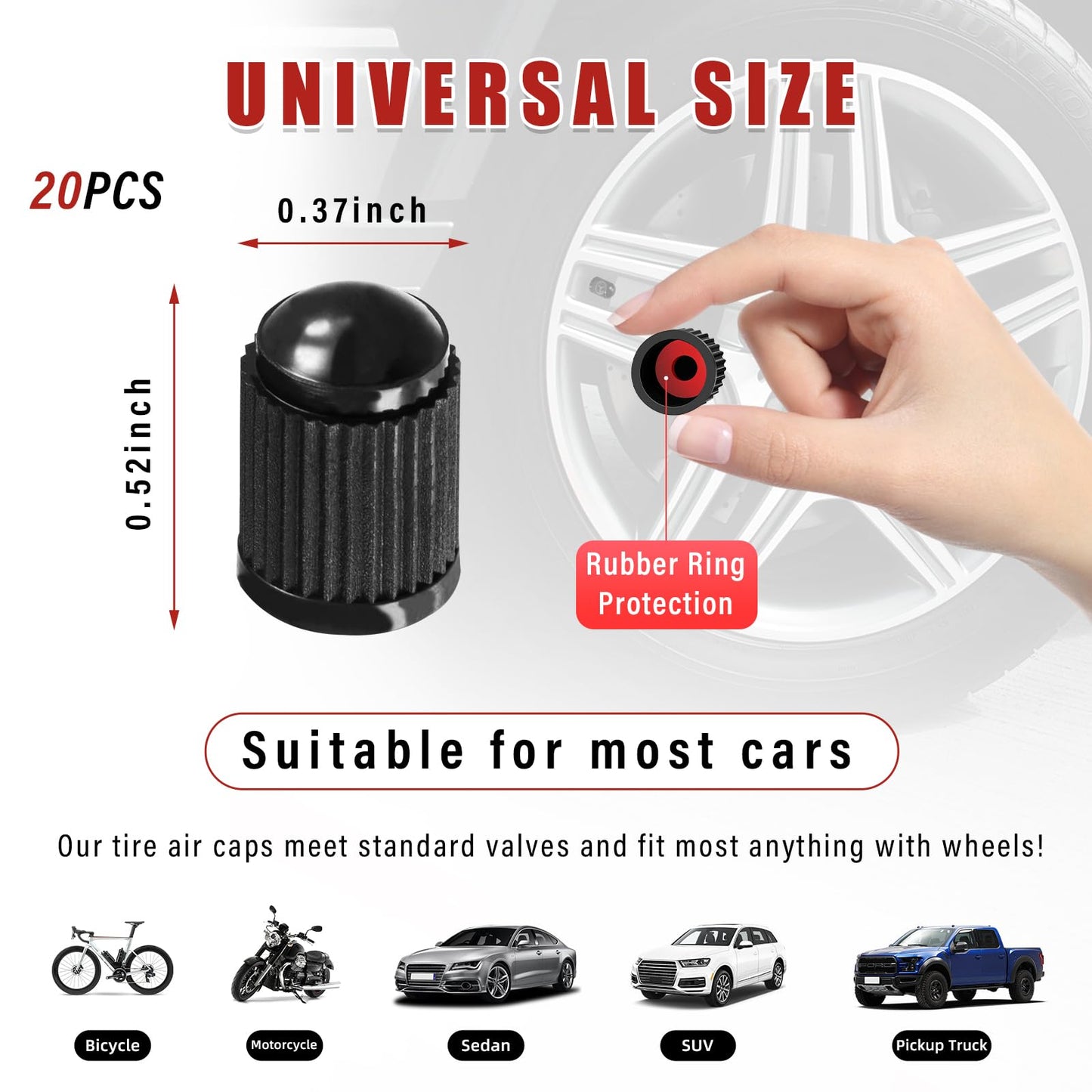 Ziciner 25 PCS Tire Valve Stem Caps, Plastic Car Tyre Valve Cap with O Rubber Seal, Dustproof Airtight Seal Wheel Stem Covers, Universal Accessories for Cars, SUVs, Bicycles,Trucks (Red) WN420