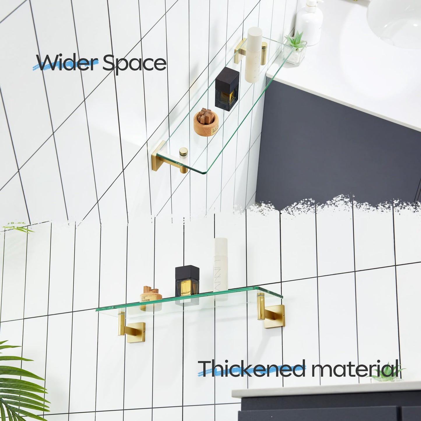 KOKOSIRI Wall Shelves Bathroom Hardware Glass Floating Shelf 12-Inch for Bedroom, Living Room, Kitchen, Hanging Rack Champagne Bronze B1105CPG-L12 BST202