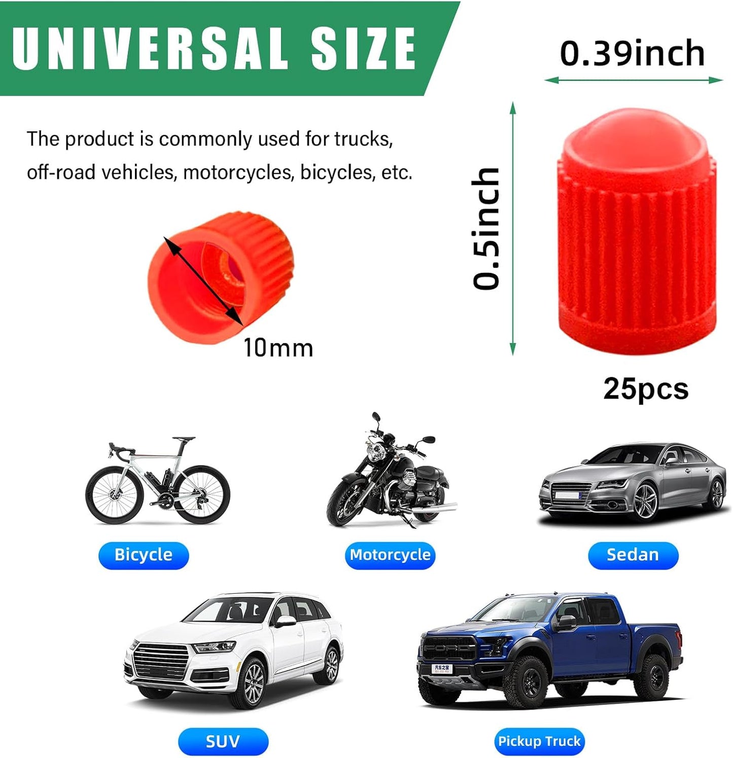 Ziciner 25 PCS Tire Valve Stem Caps, Plastic Car Tyre Valve Cap with O Rubber Seal, Dustproof Airtight Seal Wheel Stem Covers, Universal Accessories for Cars, SUVs, Bicycles,Trucks (Red) WN420
