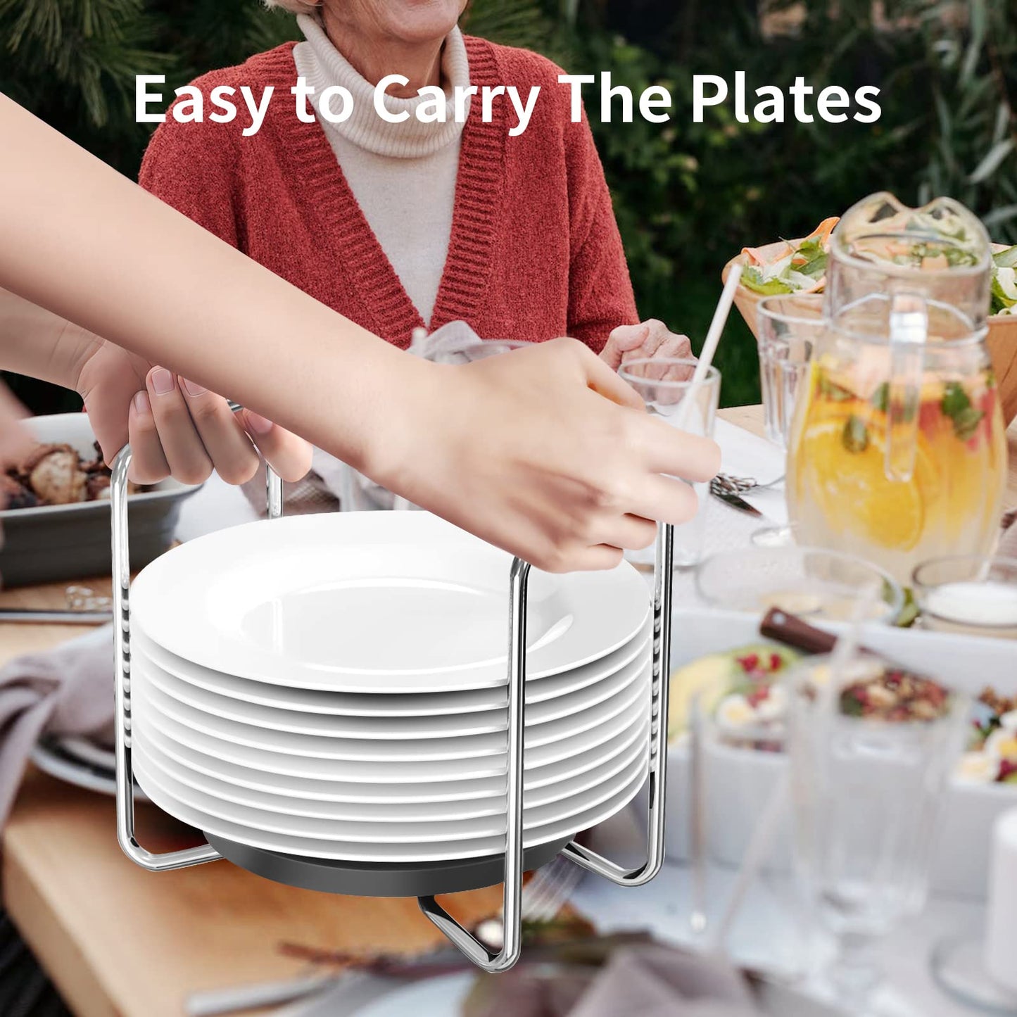 Plate Organizer for Kitchen Counter Bamboo Dish Racks for Cabinet Plate Holder for Kitchen Drawer Storage 2 Pack Adjustable for 6.75" to 8.5" Stainless Steel 304 Portable Handle BST220