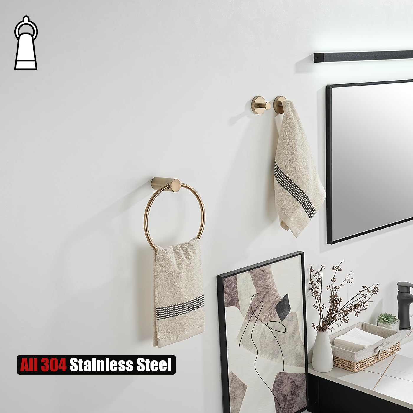 JQK Black Towel Ring, 304 Stainless Steel Matte Black Hand Towel Holder for Bathroom, Wall Mount, TR630-PB BST220
