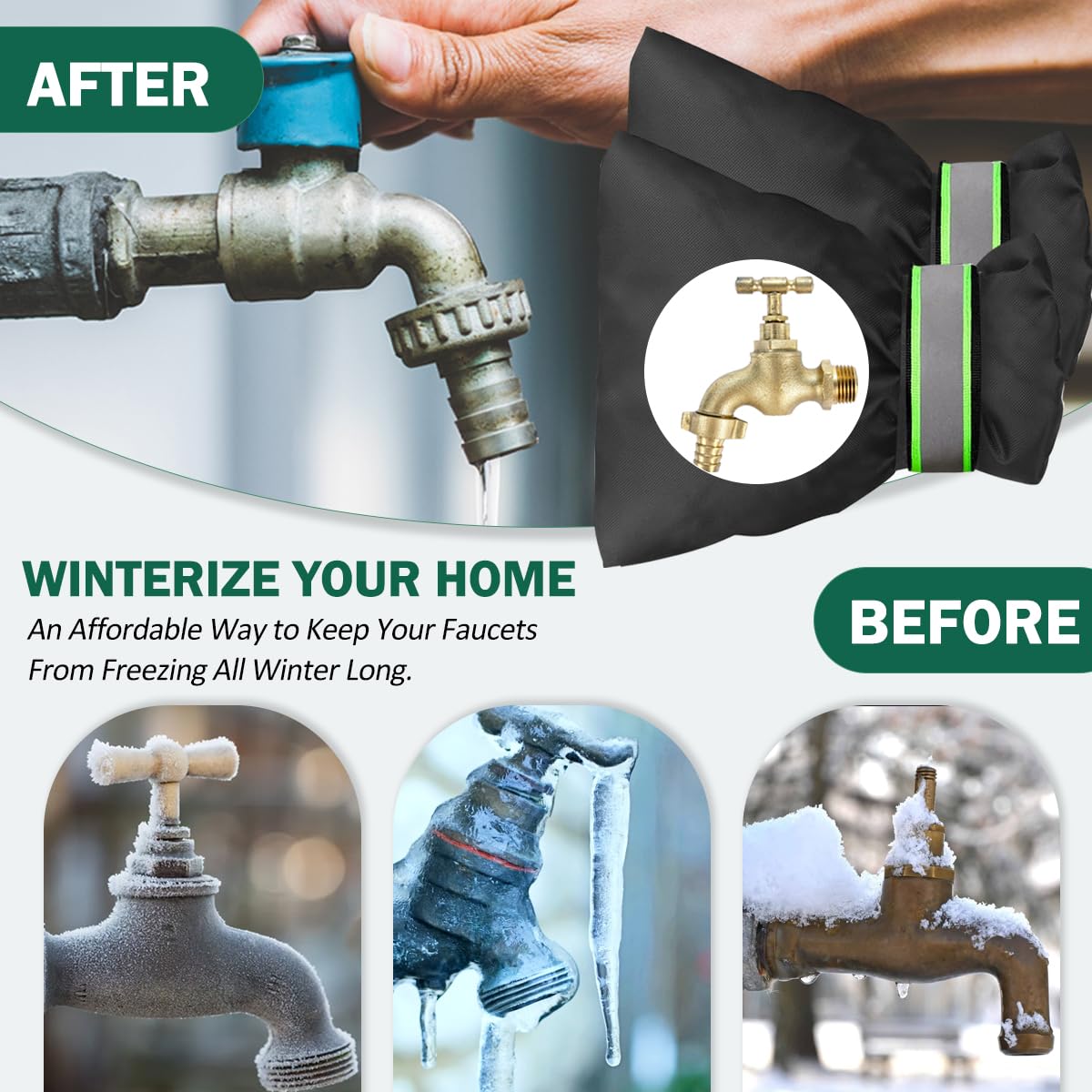 Outdoor Faucet Covers for Winter Freeze Protection, 4 Pack 7" W x 9" H Thicken Faucet Covers for Winter Insulated, Spigot Covers Hose Bib Cover for Winter with Aluminized Thermal Insulation Fabric WN420