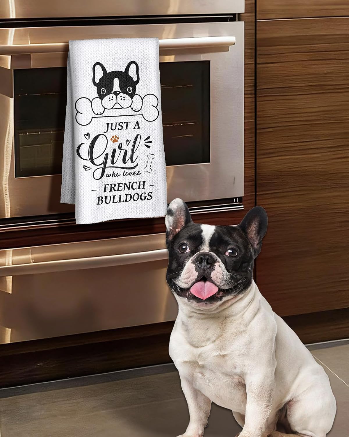 Miss Adola Dog Funny Kitchen Towels - 15x28 Inch Decorative Waffle Microfiber Dish Cloths Cute Absorbent Reusable Hand Tea Towels with Hanging Loop French Bulldog Gift for Dog Lovers WN420