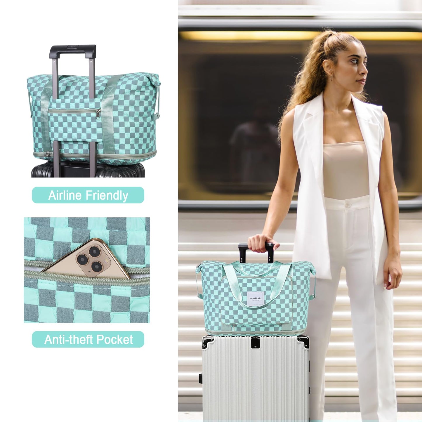 WOOMADA Foldable Travel Duffel, Weekender & Carry-On Bag with Expandable Space BST326H