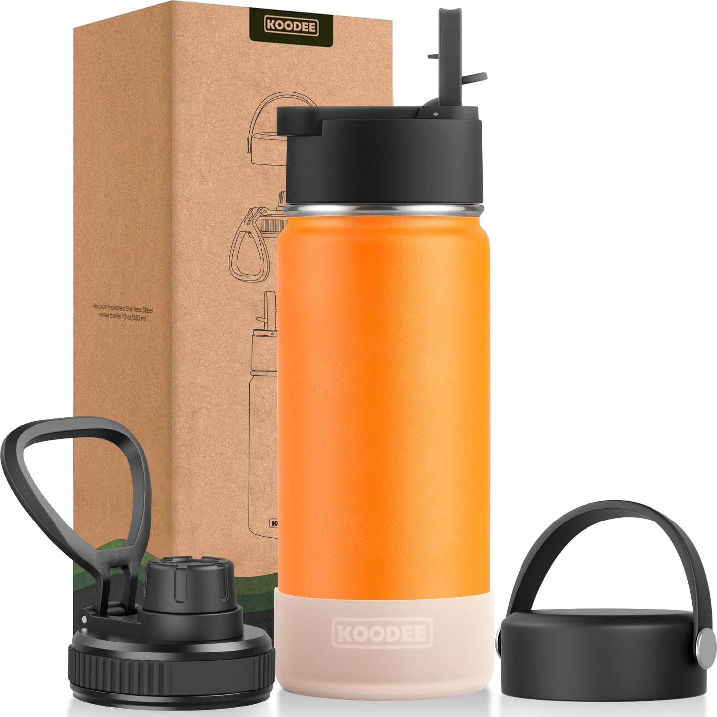 koodee Water Bottle-12 oz Stainless Steel Double Wall Vacuum Insulated Water Bottle for School-Wide Mouth Flask with Straw Lid (Teal) BST220