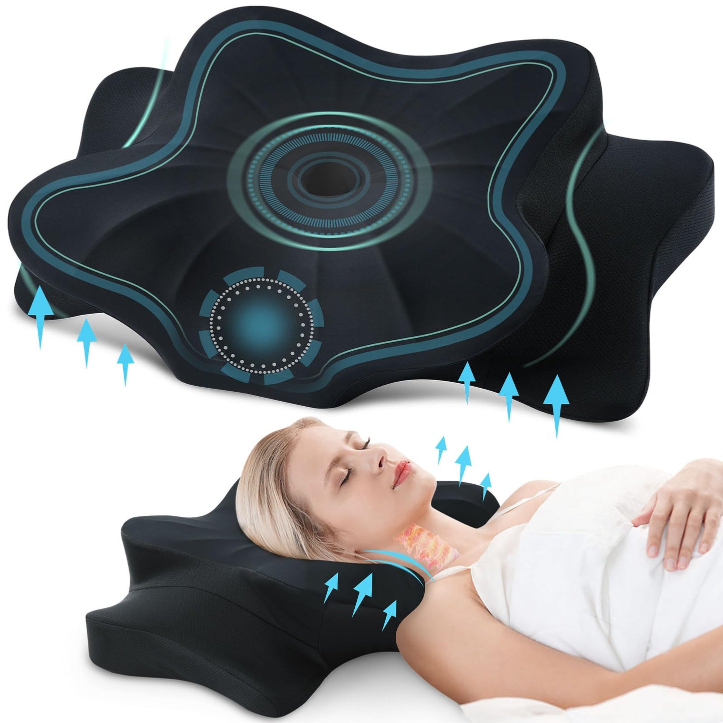 DONAMA Cervical Pillow for Neck and Shoulder,Contour Memory Foam Pillow,Ergonomic Neck Support Pillow for Side Back Stomach Sleepers with Pillowcase-Standard Size BST220