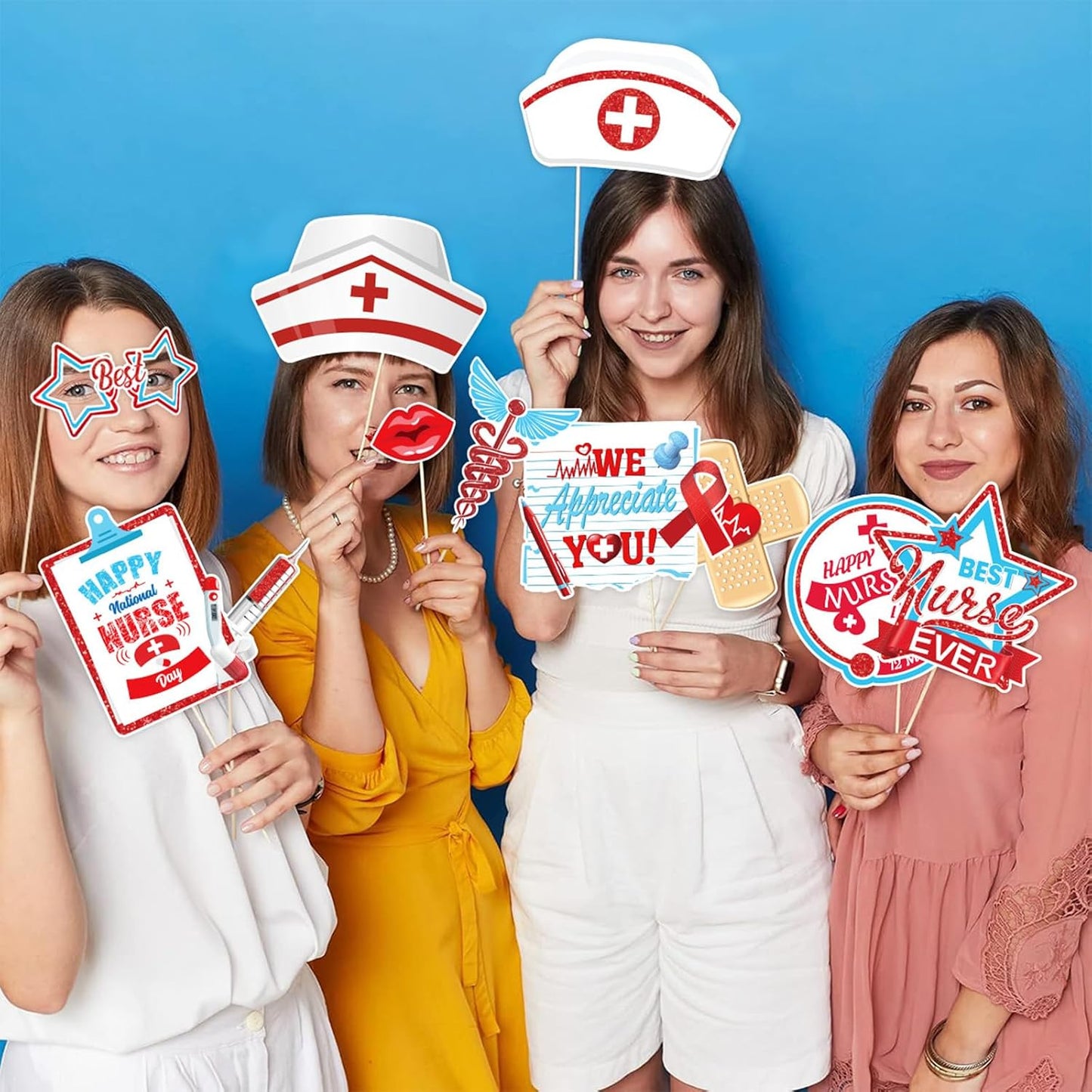 30 PCS Nurse's Day Photo Booth Props with Stick, DIY Thank You Nurses Medical Selfie Picture Props, Medical Nursing Party Decorations Nurse School Graduation Supplies BST220