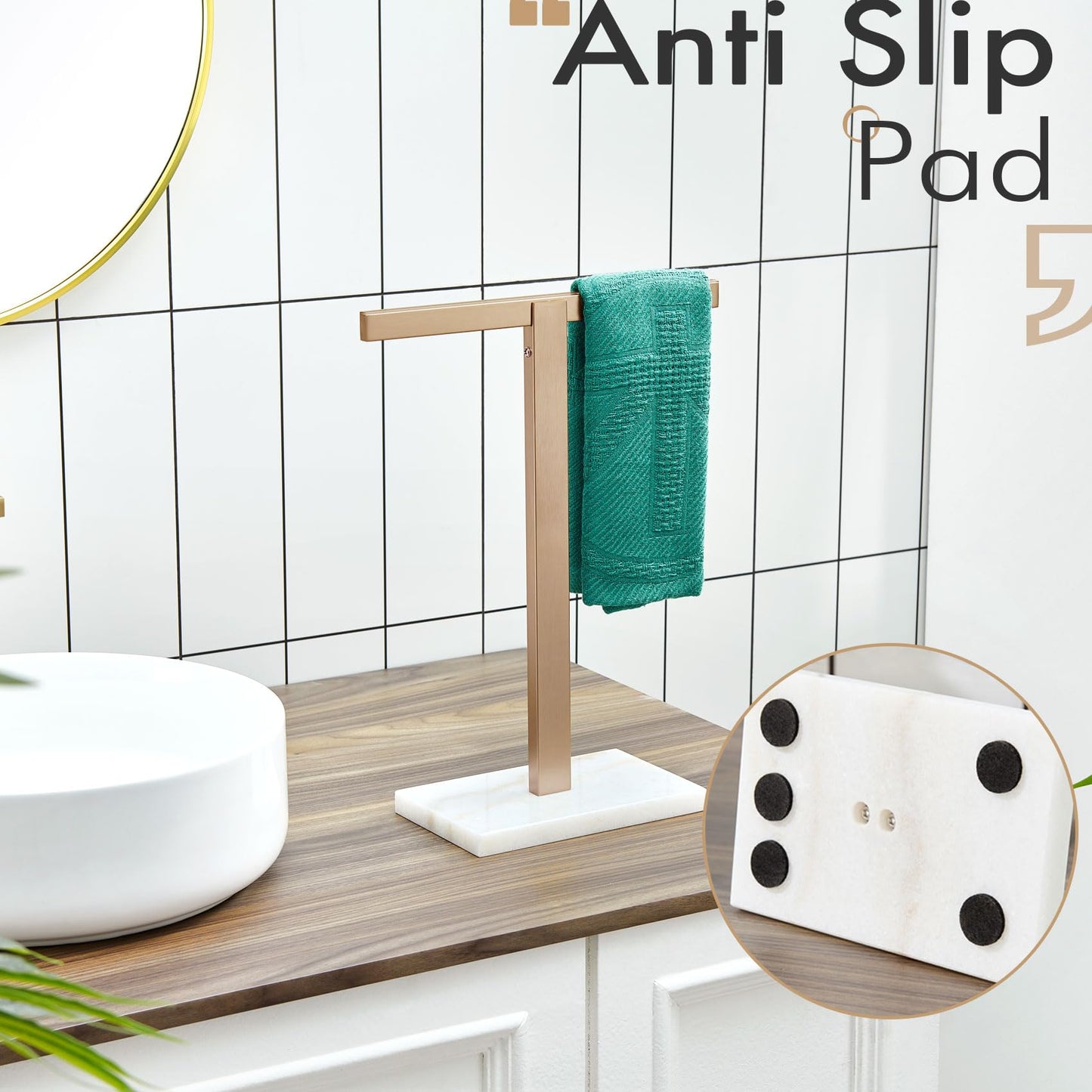 KOKOSIRI Hand Towel Holder Black Stand Towel Rack with Marble Base for Bathroom Kitchen Vanity Countertop, Stainless Steel 15.7'' Height THS0002-SM-BK BST202