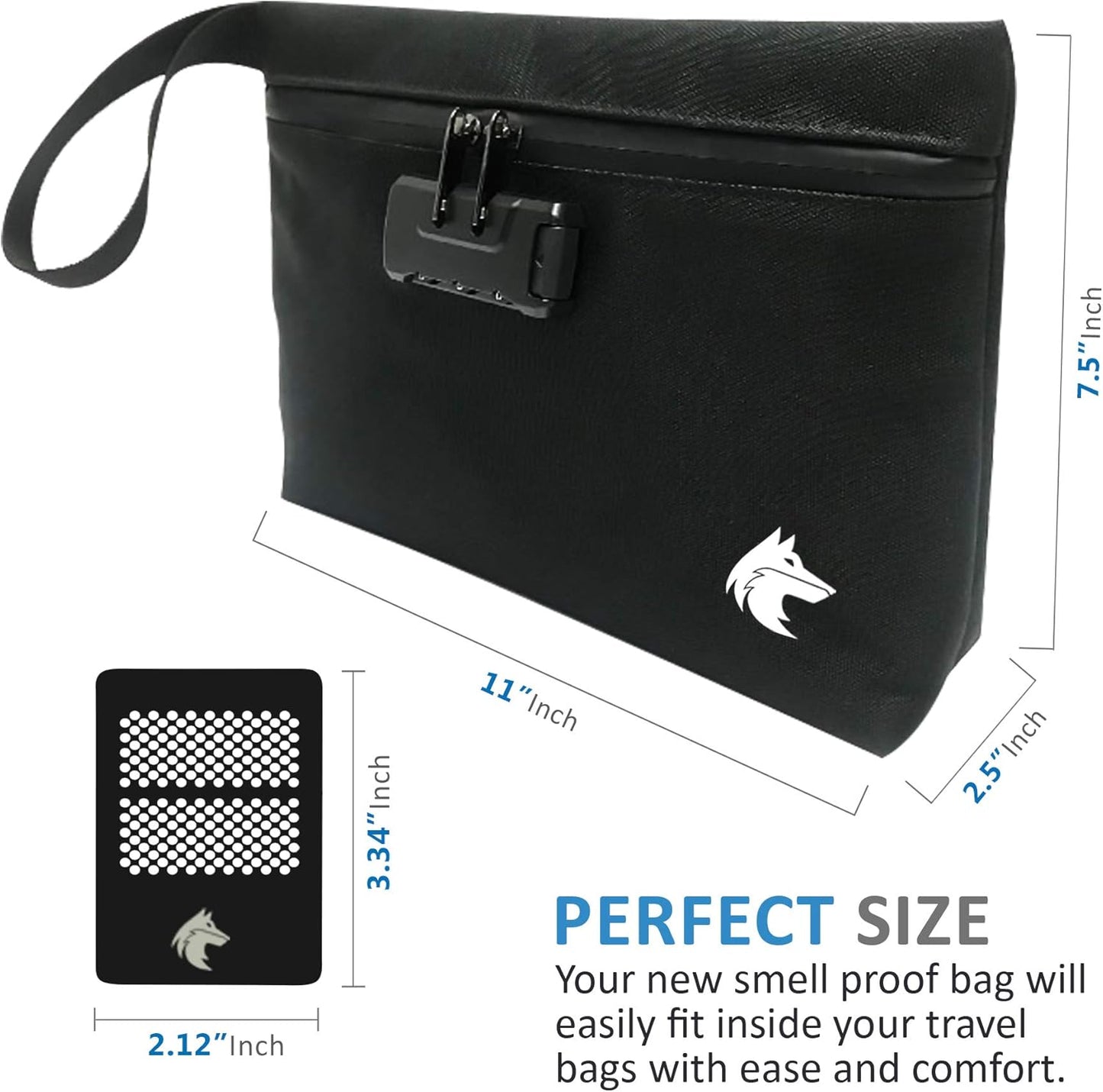 Upgraded Smell Proof Bag | 6 Piece Durable Waterproof Container Includes A Combination Lock, 3 Smell Proof Bags, Custom Grinder and A 50 Gram UV Blocking Herb Glass Container | 11x7.5x2.5 (Black)