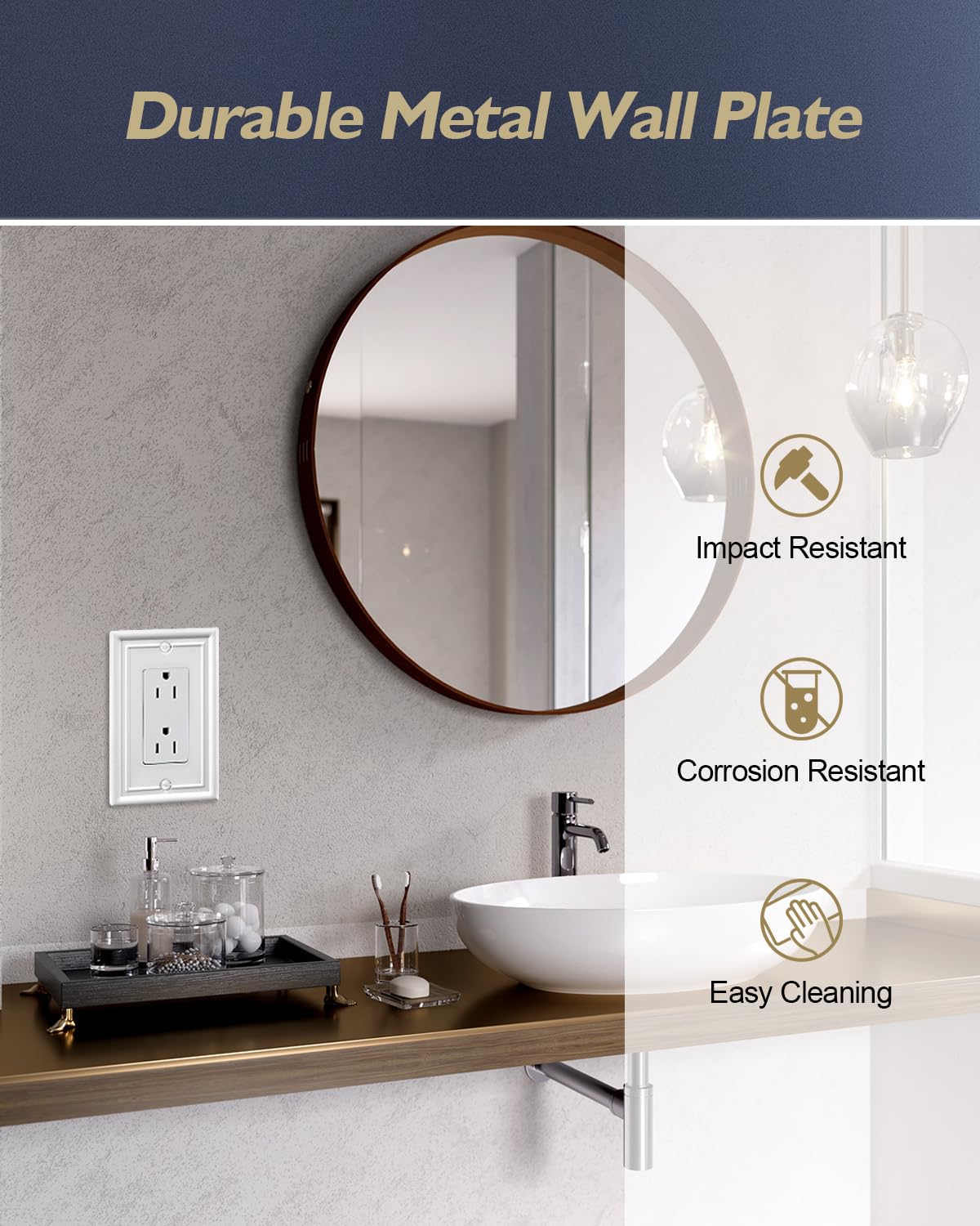Decorative Metal Wall Plates, Switch Plates Outlet Covers (Off White/1 Decorator 4 Pack) WN420