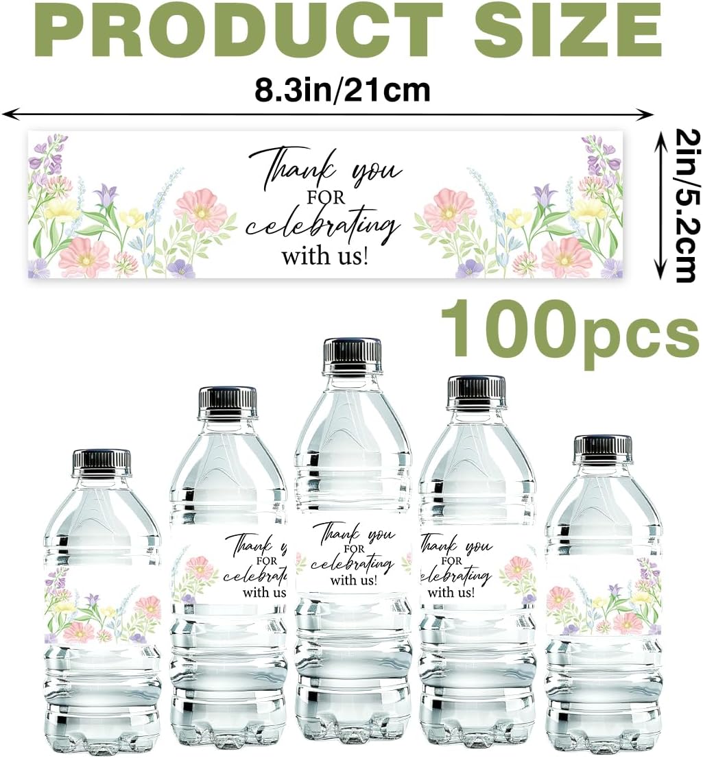 100 Pcs Wedding Water Bottle Labels Floral Wedding Bottle Stickers | Water Bottle Labels Sticker for Wedding Bridal Shower Prom Graduation Party Table Decoration Supplie BST326H
