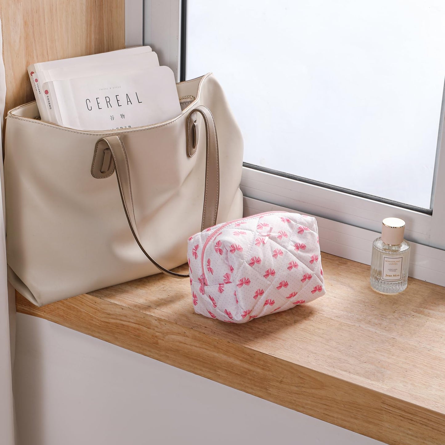 Cute Small Floral Cotton Makeup Bag, Quilted Zipper Pouch with Coquette Bear for Women and Girls, Kawaii Travel Cosmetic Bags for Purse(07Yellow and Pink Flower) BST220