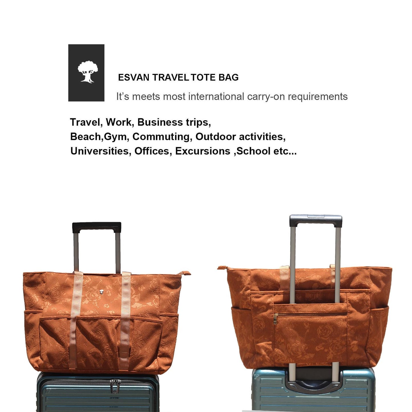 ESVAN Utility Tote Bag Weekender Duffle Bag with 13 Pockets - Perfect for Travel, Work, Gym, Beach, Teachers, and Nurses BST326H