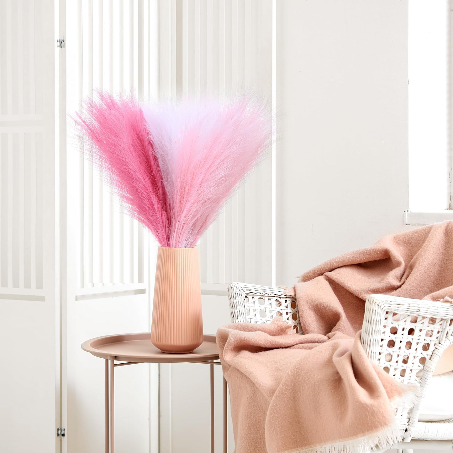 Black Pampas Grass Decor, 17.7 Inch 6pcs for Home Wedding Party, Small Vase | Artificial Pampas Grass in Fluffy Grey and White Short Stems, Durable No Shedding, Vase Filler for Table Centerpieces BST202