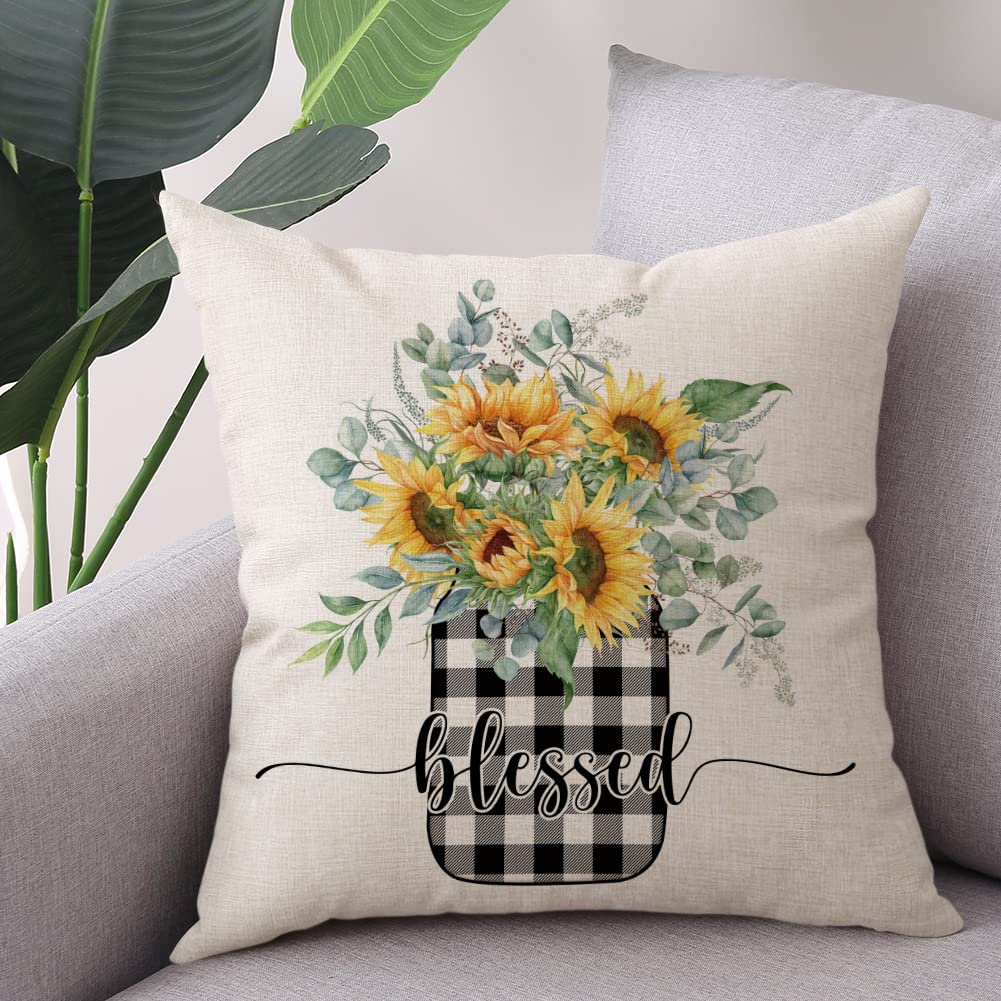 Spring Easter Pillow Covers 18x18 Set of 2 Rabbit Bunny Carrot Truck Spring Flowers Decorative Throw Pillow Covers for Home Office Sofa Bed Couch BST326L