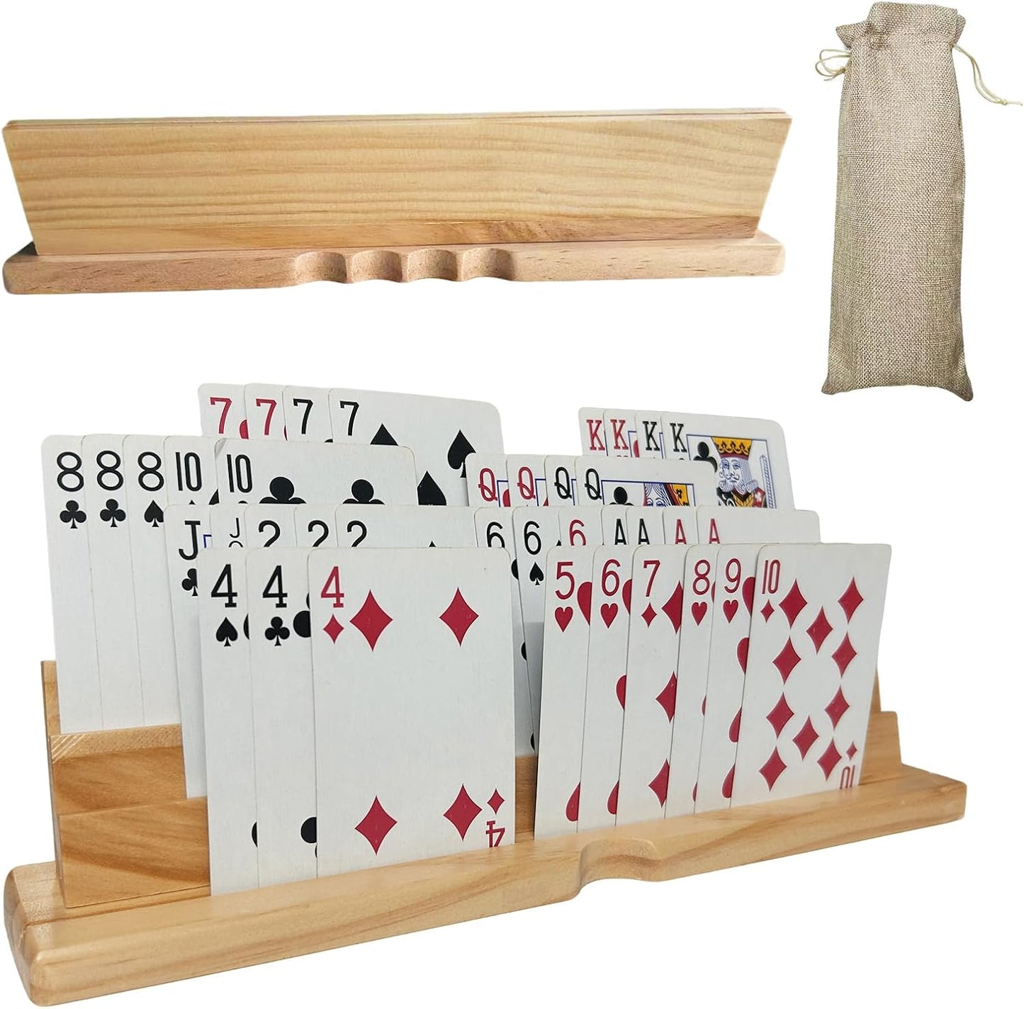 2PCS Card Holder Playing Cards 4-Slot Wooden Card Holder Playing Cards with Storage Bag Wooden Card Holders for Playing Card for Canasta and Bridge, Hands-Free Playing Card Holders for Adults, Kids, Seniors BST202