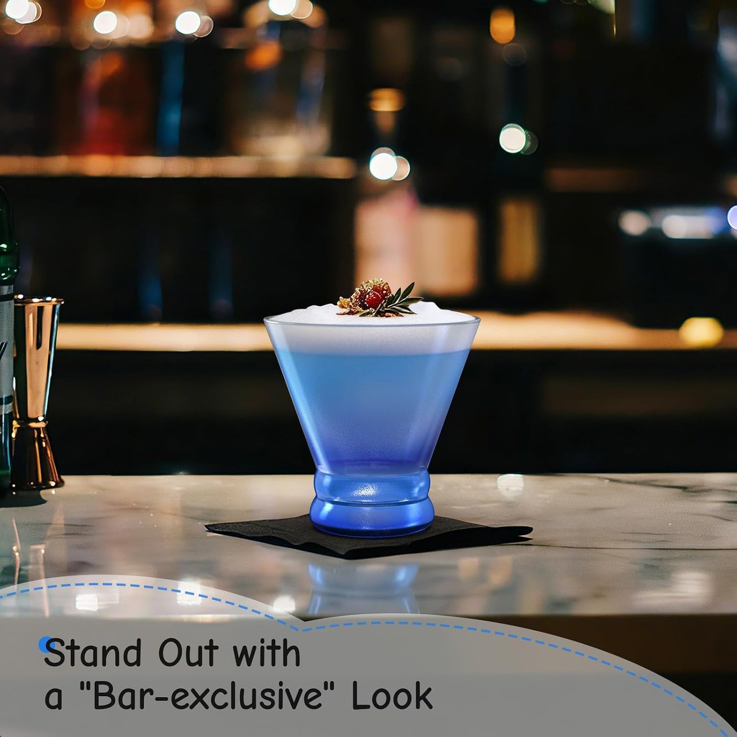 NUTRIUPS 8oz Blue Frosted Stemless Martini Glasses, Matte Finish Fingerprint-Resistant Glassware for Home Bar, Parties & Gifts, 4-Piece Set BST326H