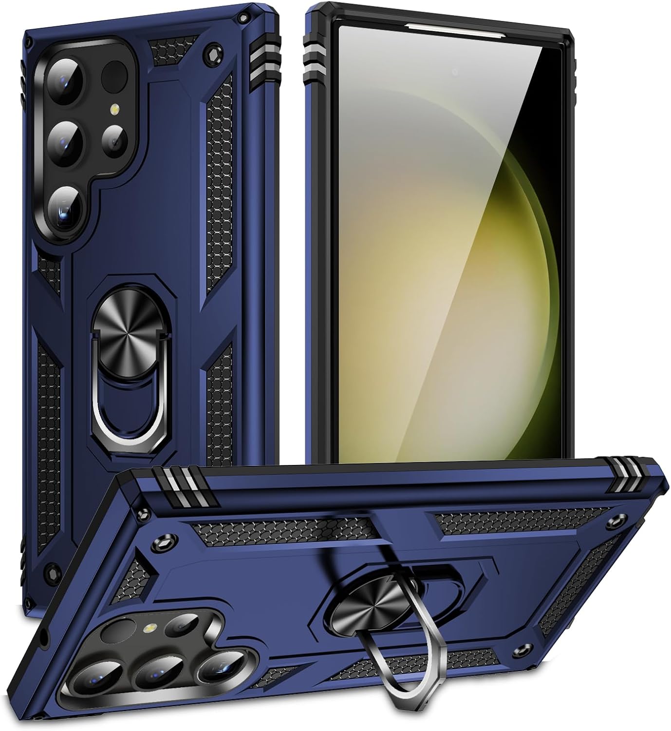 AFARER for Samsung Galaxy S23 Ultra 5G 6.8 inch Cell Case with 360° Rotating Ring Kickstand, Full Body Military Grade Shock Resistant [Heavy Duty Sturdy Durable Phone Shell] (Blue) WN420