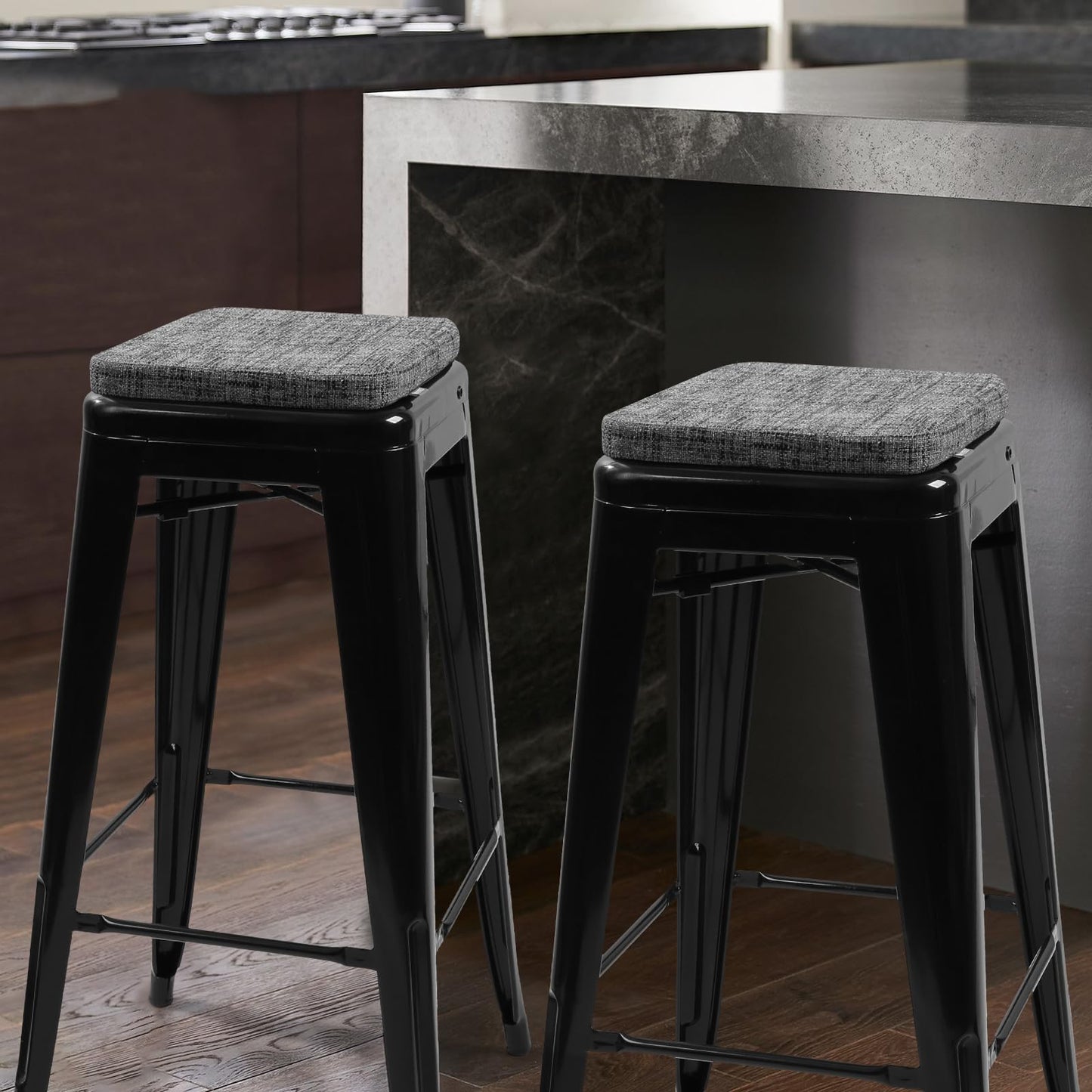 SINOSSO Memory Foam Bar Stool Cushions 4 Pcs, Modern Interwoven Style Magnetic Small Chair Pads Use for Cafe Bistro Stackable Metal Stool (Square, Red, 4) BST220