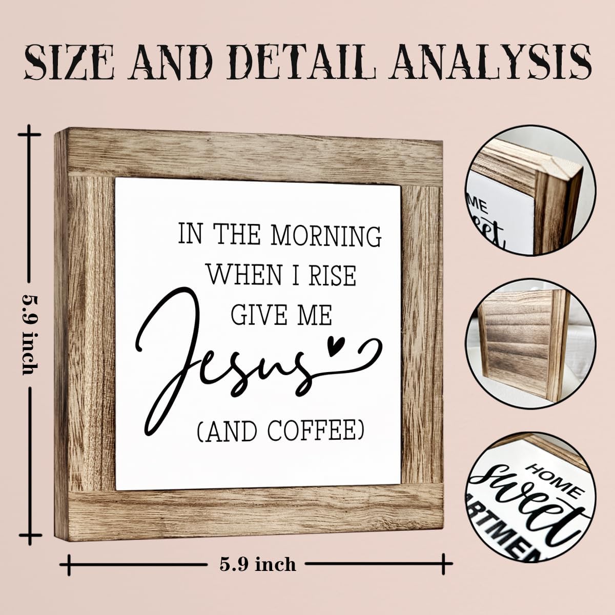 Funny Wooden Coffee Bar Decor Sign, Bar Decorations, in the Morning When Rise Give Me Jesus (and Coffee), Cafe Table Top Shelf Accessories, Cafe Signs Decor 5.9x5.9 Inches BST202
