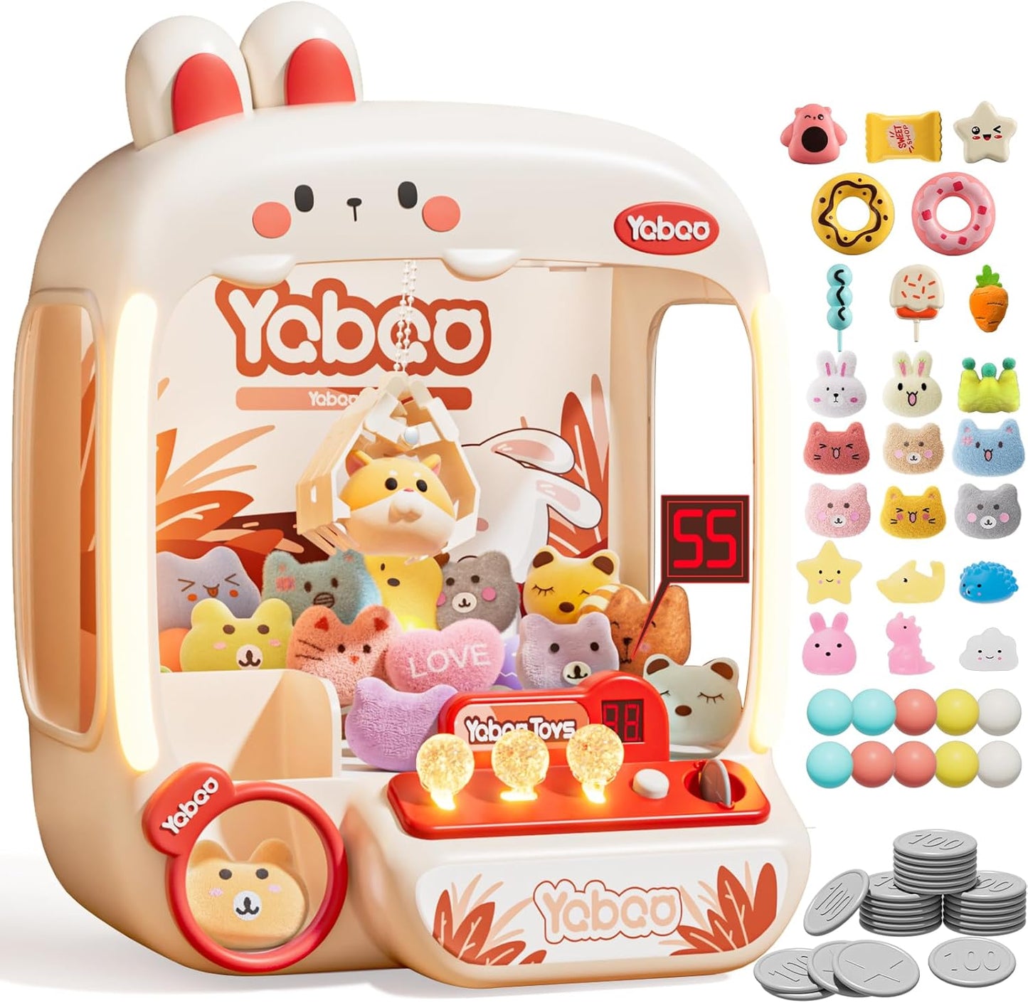 64 PCS Large Claw Machine for Kids Bunny, Vending Machine Toys for Girls 5 6 7 8 Year Old, Candy and Prize Electronic Dispenser Game Ages 5-7 6-8, Birthday Gift for 3 4 5 6 Year Old DD1210
