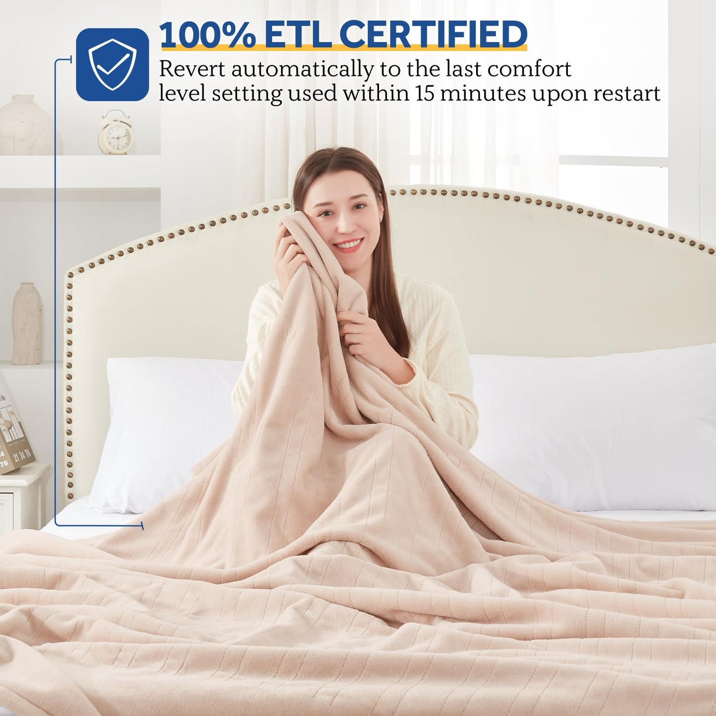 Sealy Heated Electric Blanket Queen Size, Flannel Electric Blanket with 10 Heating Levels & 1-12 Hours Auto Shut Off, Fast Heating Warming Blanket, Machine Washable, Grey, 84 x 90 Inch