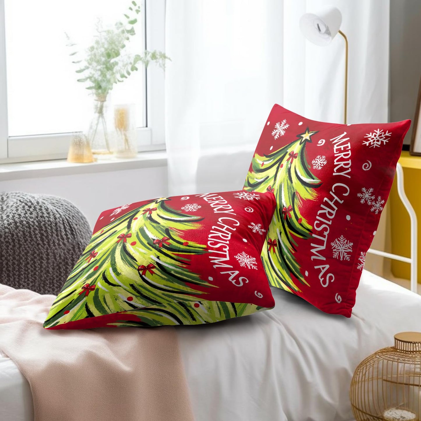 Red Heart Throw Pillow Cover 18x18 Inch Pack of 2 Happy Valentine's Day Cream and Red Cushion Pillow Case Square Valentines Day Love Heart Pillowcase Decor for Party Bed Sofa Home Car Bedroom Outdoor BST326H