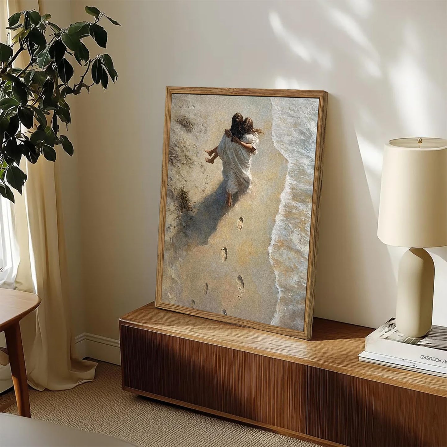 Framed 3D Textured Jesus Embracing Woman Wall Art, Jesus Hugging Woman Wall Decor Hand Drawn Sandstone Religious Christian Bible Painting Pictures for Bedroom Living Prayer Room 12x16 in Wood Framed BST202