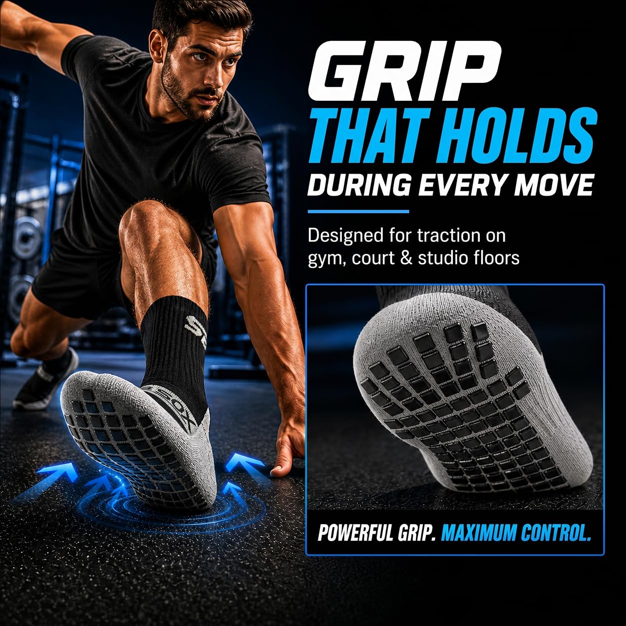 SB SOX 2-Pair Grip Socks for Men – Non Slip Athletic Traction Socks for Soccer, Gym, Pilates, Training & Everyday Wear WN420