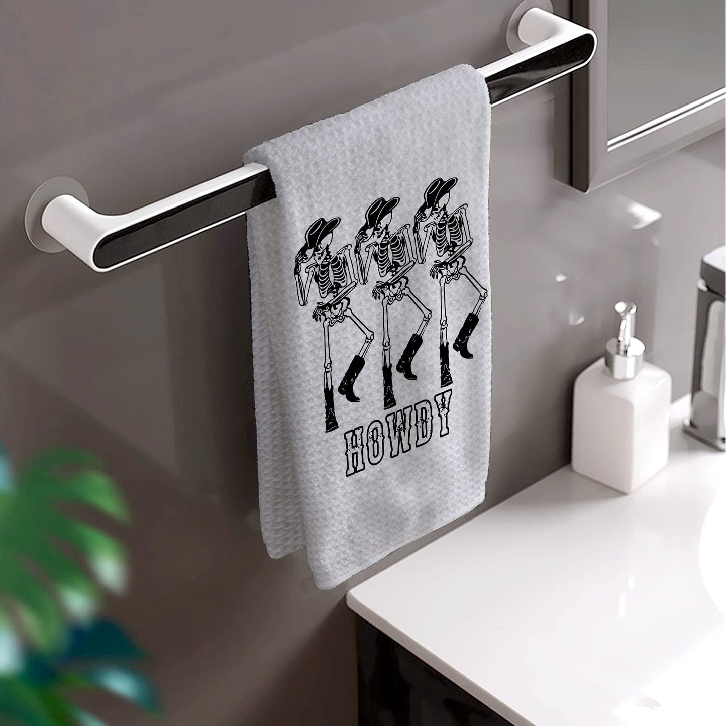 HIWX Preppy Skeleton Halloween Decorative Kitchen Dish Towels, Hand Towels - Gray (1624) BST326L