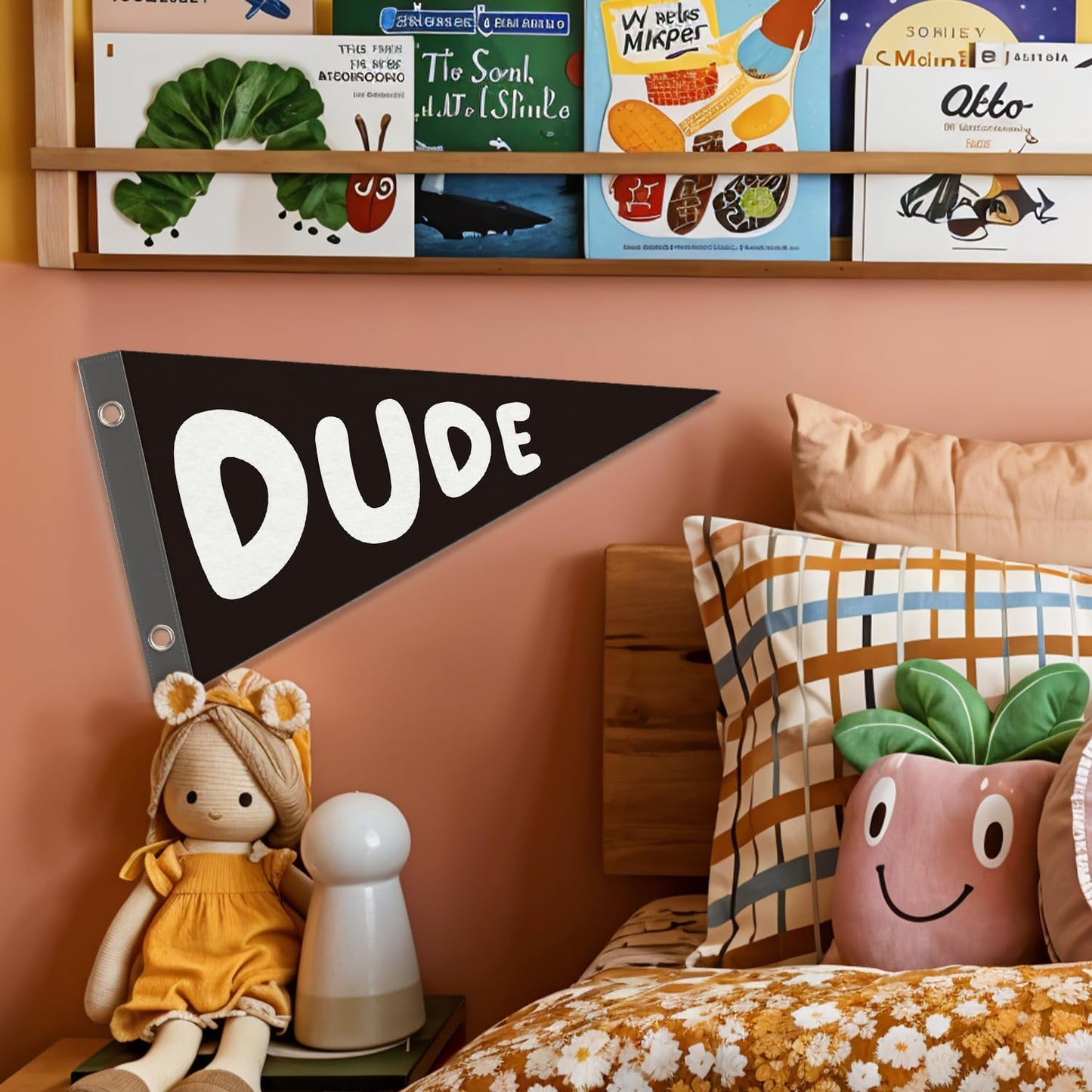 Boy Nursery Decor Pennant Banner Flags Decor, Playroom Essentials, Dude Felt Banner Wall Art Decor for Toddler Kids Room Nursery,Boy Playroom Decor 7.4x14 Inch BST326H