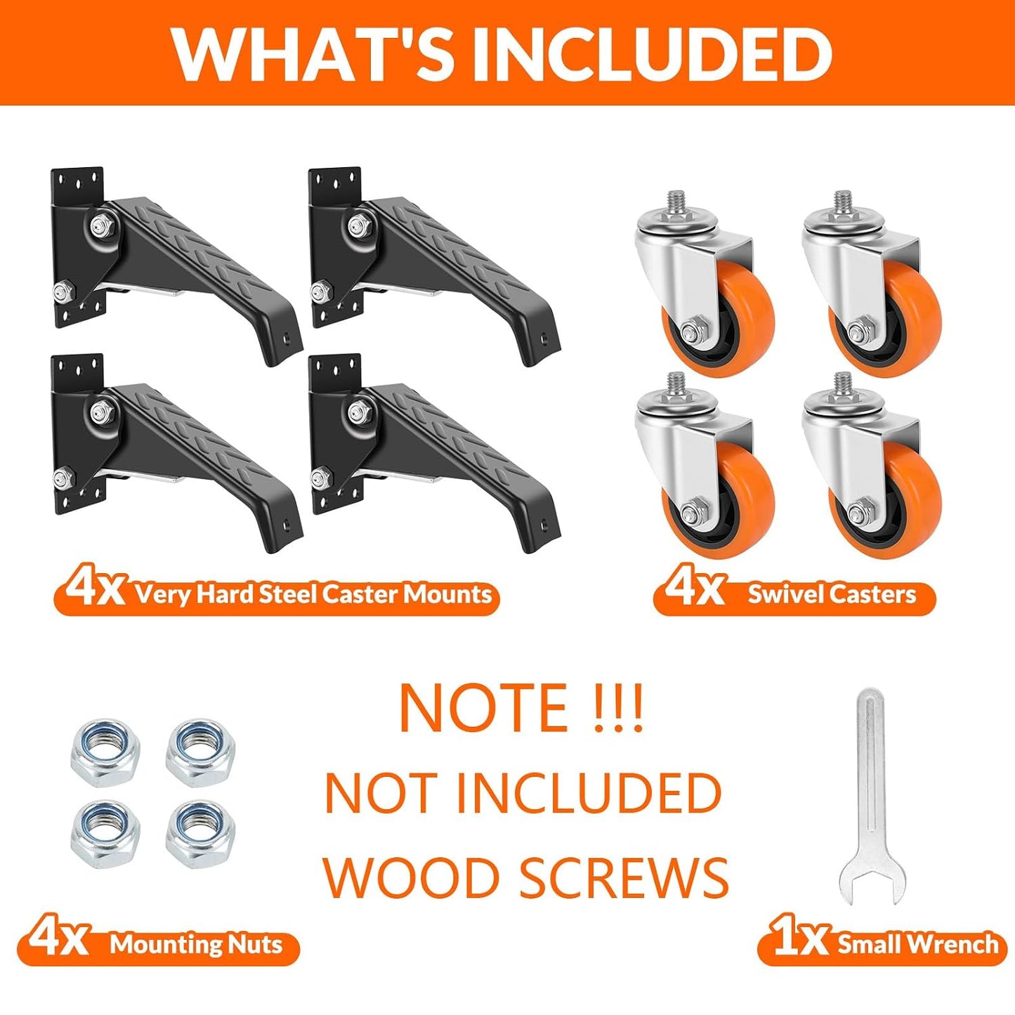 Caster Wheels, 3 Inch Workbench Casters Set of 4 Heavy Duty - 800 Lbs Capacity Retractable Swivel Castors with No Noise Polyurethane Wheels, Easy to Install for Tables Legs, Work Bench & Tool Carts WN420