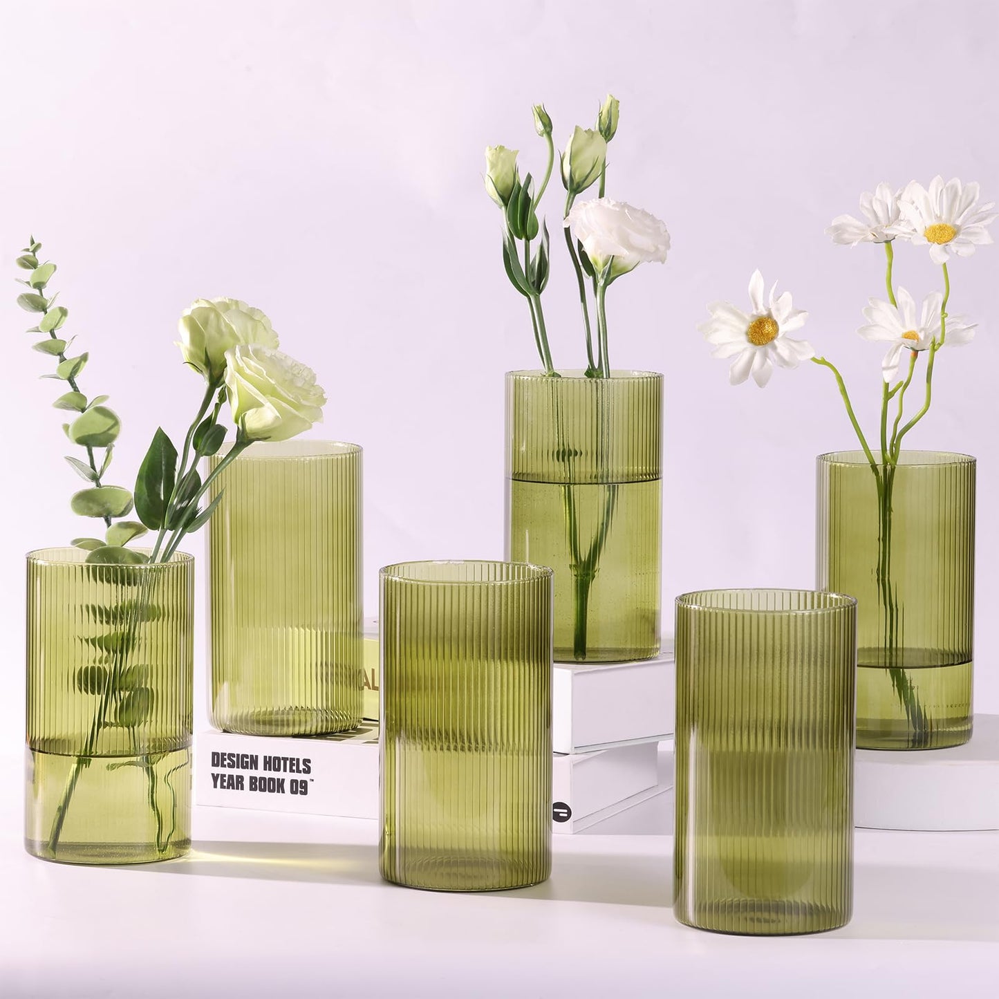 Glass Ribbed Cylinder Vases, 8 Inch Tall, Clear, Pack of 3 | Flower Vases in Bulk, Hurricane Floating Candle Vases, For Party Home Decor BST326H