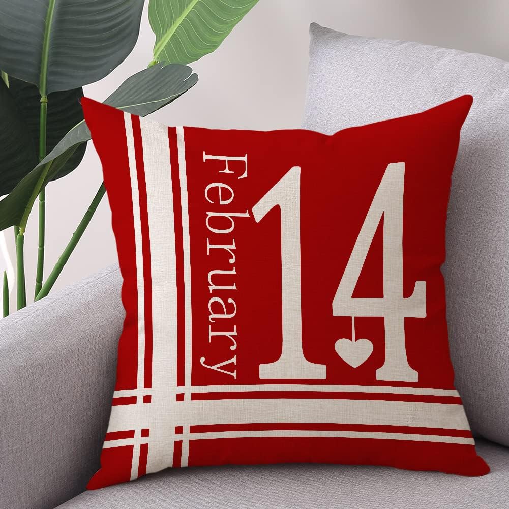 Valentines Day Pillow Covers 18x18 Set of 4 Polka Dot Love Heart Stripe Red Truck Linen Cushion Covers Square Valentine's Day Decoration Pillowcase for Sofa in-Outdoor Home Décor BST326L