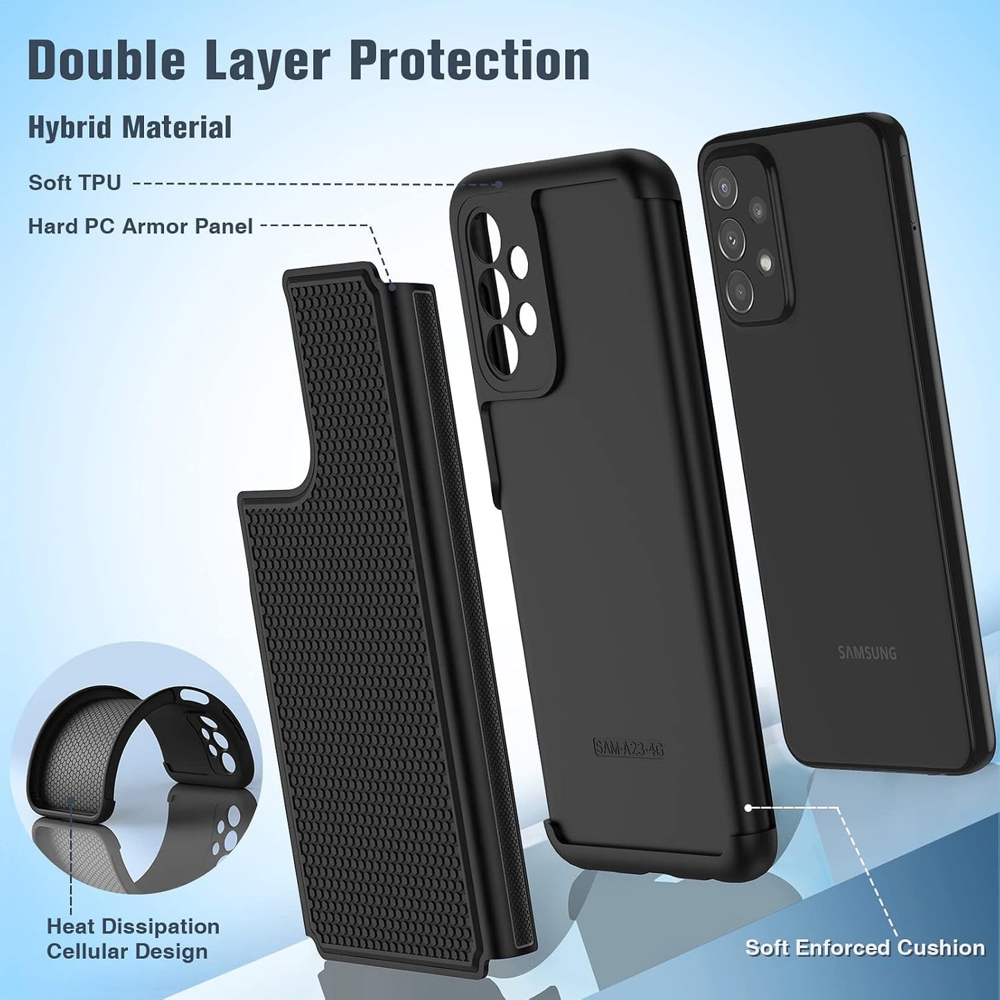 FNTCASE for Samsung Galaxy A23 5G Case: (Samsung Galaxy A23 4G LTE) Dual Layer Protective Heavy Duty Cell Phone Cover Shockproof Rugged with Non Slip Textured Back Bumper - 6.6inch Black WN420