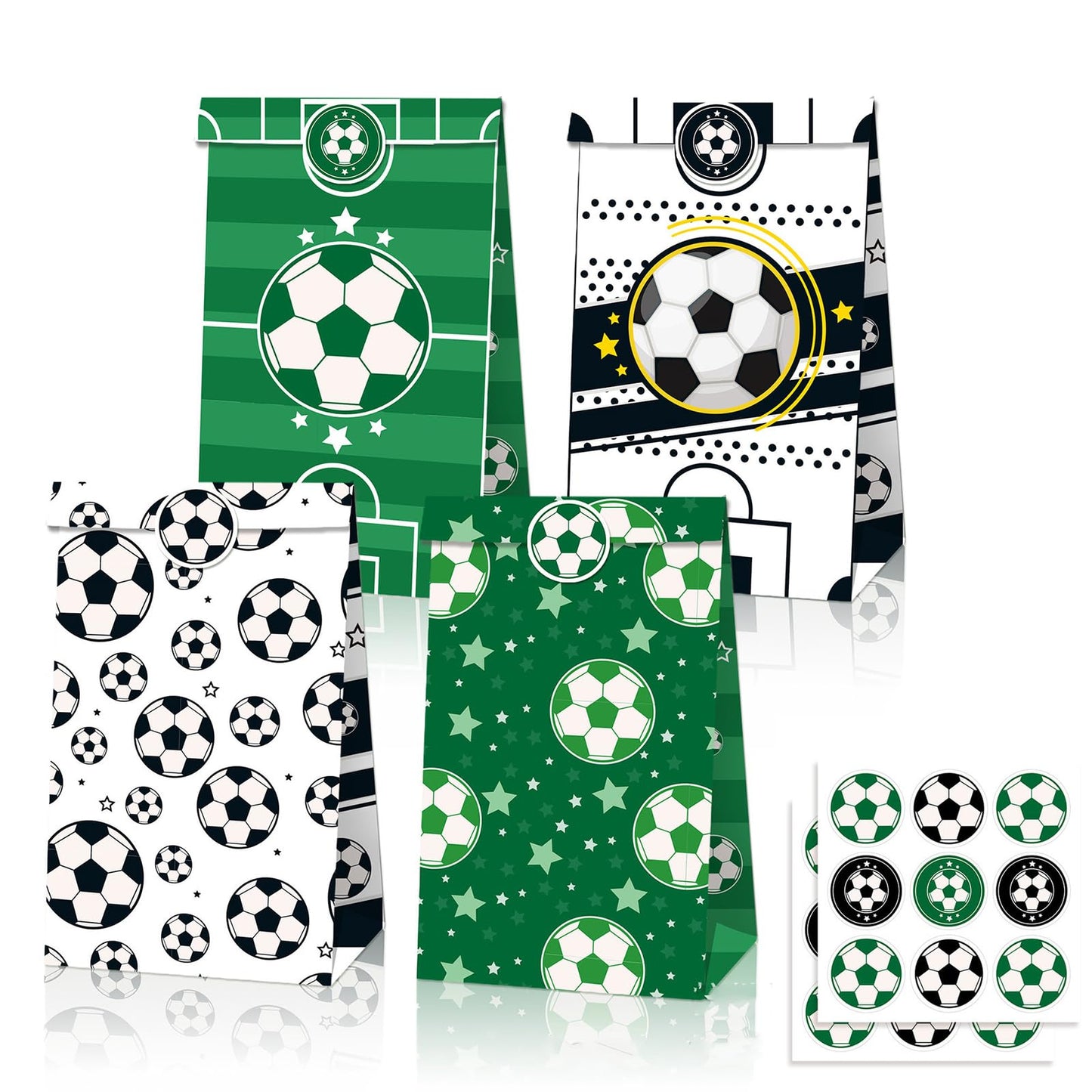 Qpout Soccer Goodie Bags Party Pack - 12 Snack Bags With Sealing Stickers for Kids Teams & Birthdays - Black & White BST326L