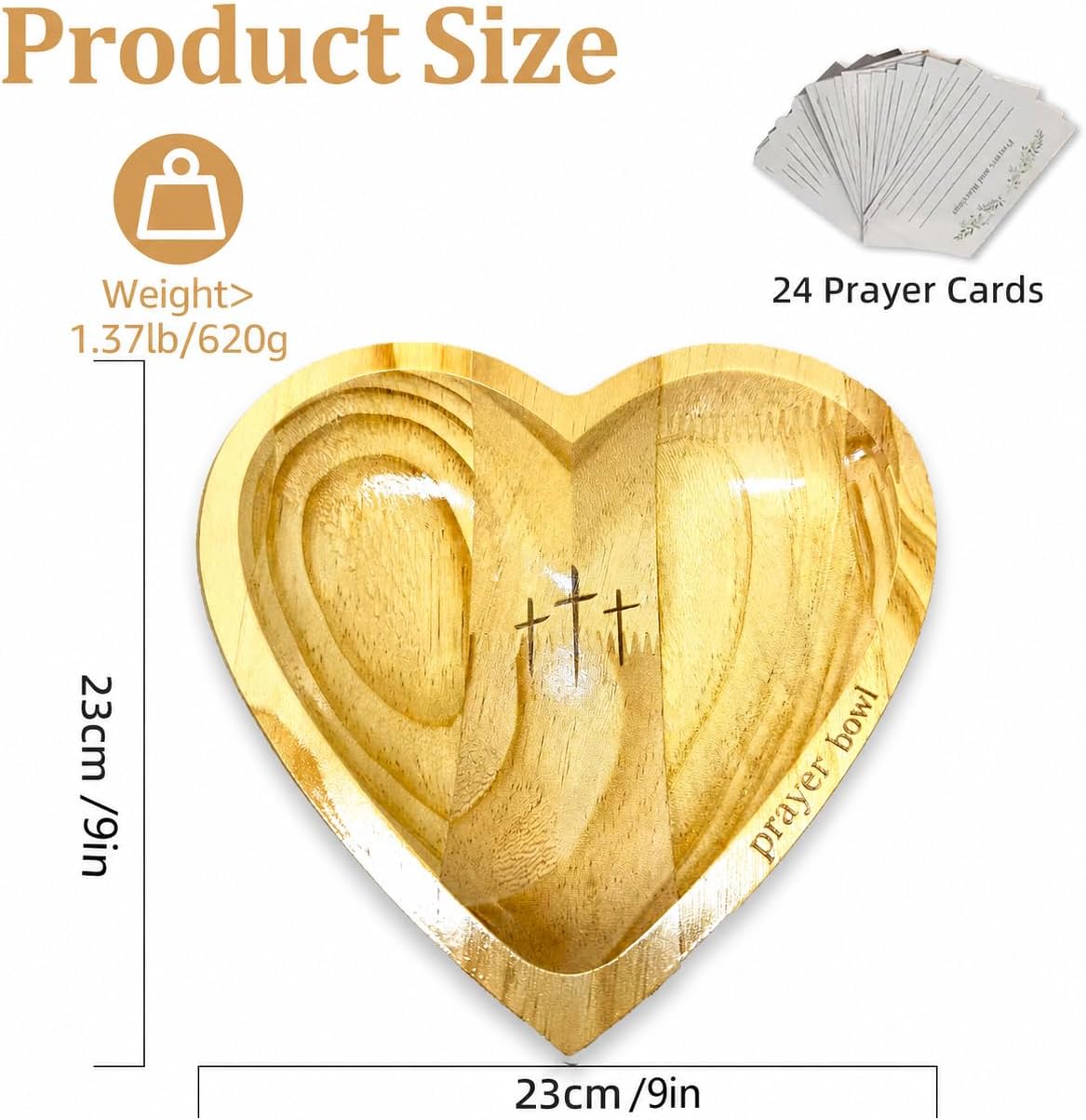 Prayer Bowl Wooden with 24 Prayer Cards,Heart Shaped Decor Prayer Bowl,Religious Gift for Women,Mom, Dad, Daughter or Husband,Christian Easter Gifts for Mom,Men BST220