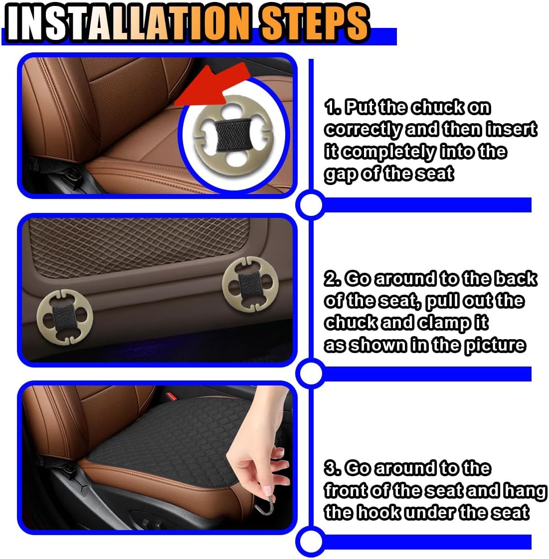Car Seat Cover, Comfortable Linen Automotive Front Seats Protective Mat pad, Anti-Slip Vehicle Bottom Seats Cushion with Storage Pocket, Universal Auto Interior Accessories for Sedan SUV (Black, 2PCS) WN420