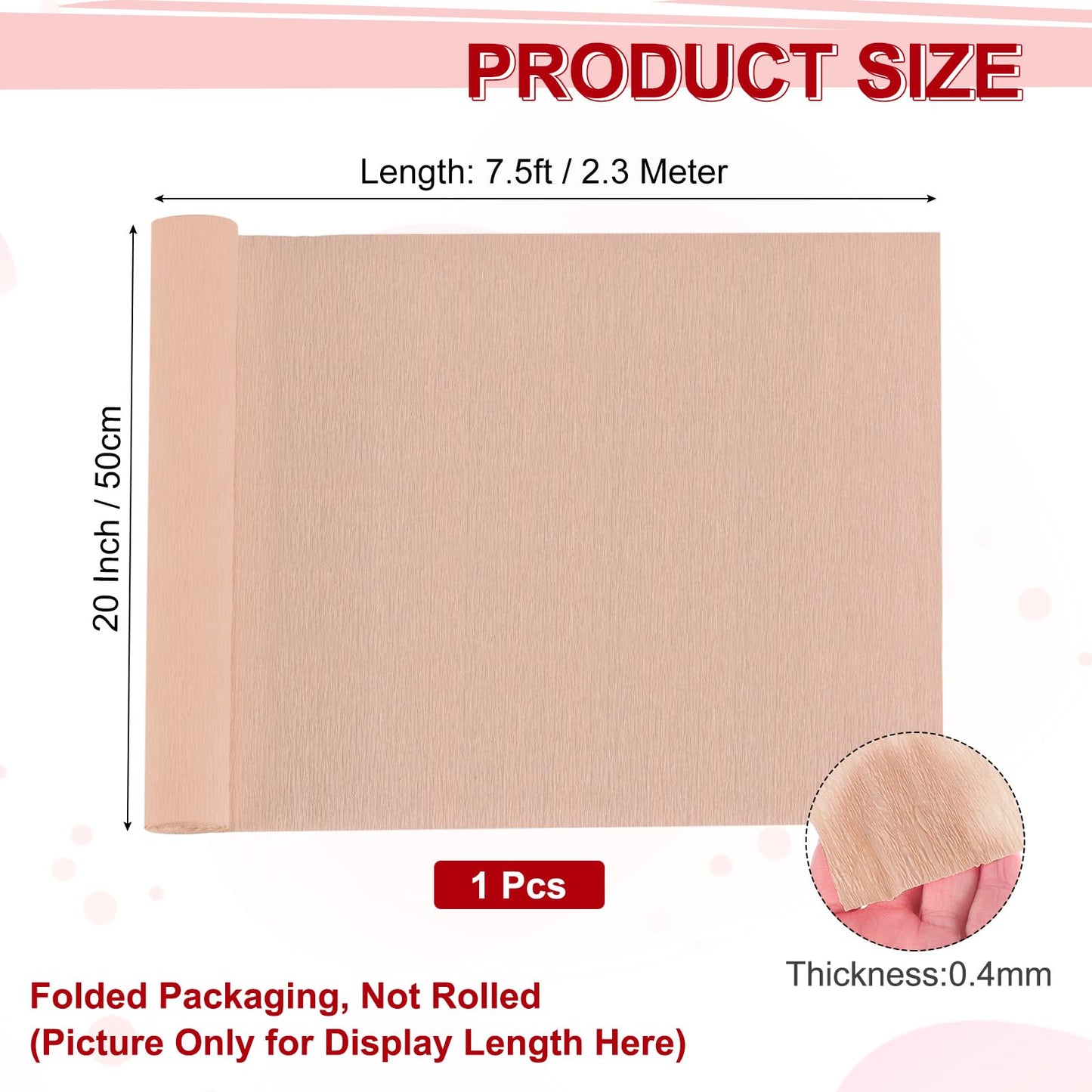 MECCANIXITY Crepe Paper Roll 7.5ft Long 20 Inch Wide for Wedding Ceremony Various Large Festivals Decoration, Light Champagne BST326L