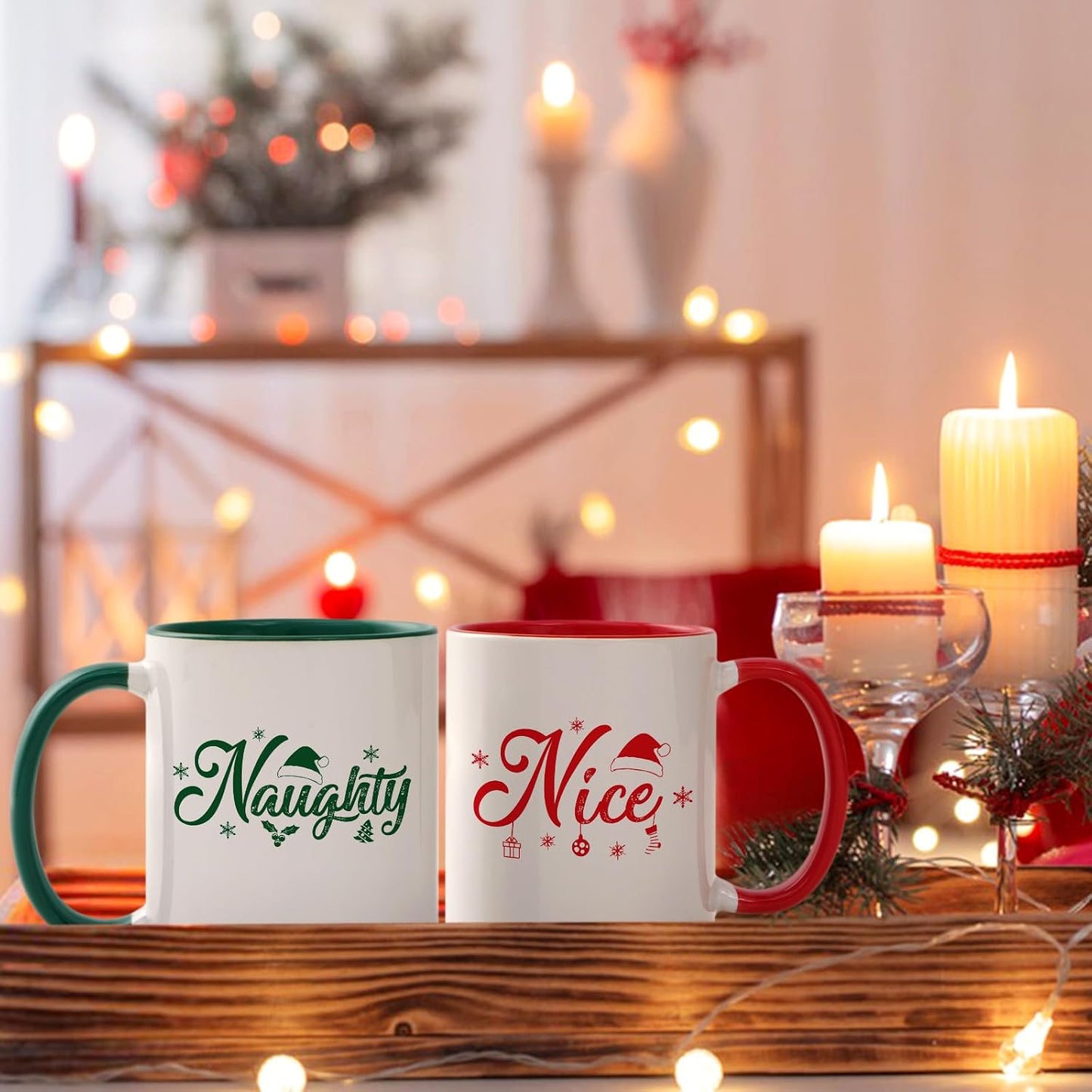 Cabtnca Christmas Mugs Set of 2 - Naughty & Nice Coffee Mugs, Holiday Gifts, Merry Christmas, Xmas Gifts for Women Friends, 11 Oz WN420