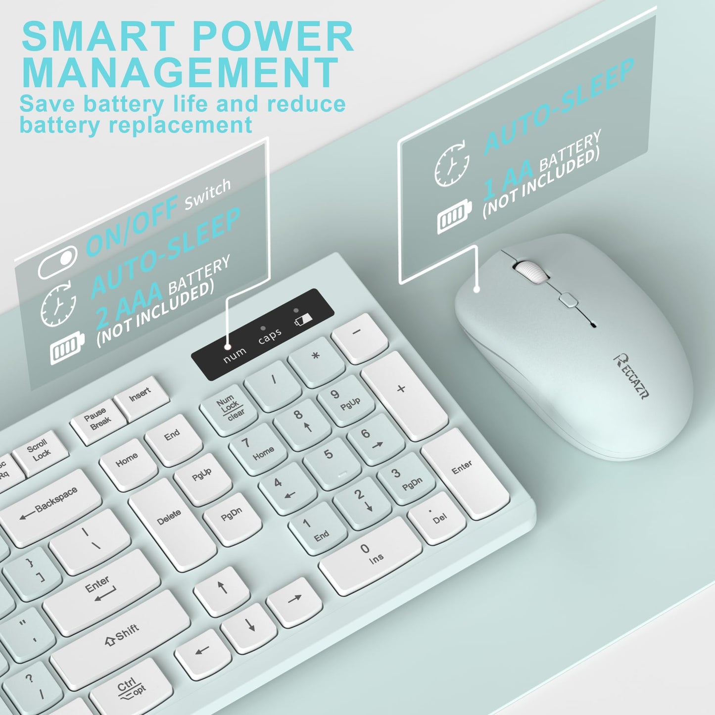Wireless Keyboard and Mouse Combo, Full-Sized Wireless Keyboard and Adjustable DPI Mouse, 2.4GHz USB Receiver, Silent Keyboard and Mouse for PC, Windows, MAC, Desktop, Laptop (Avocado Green)