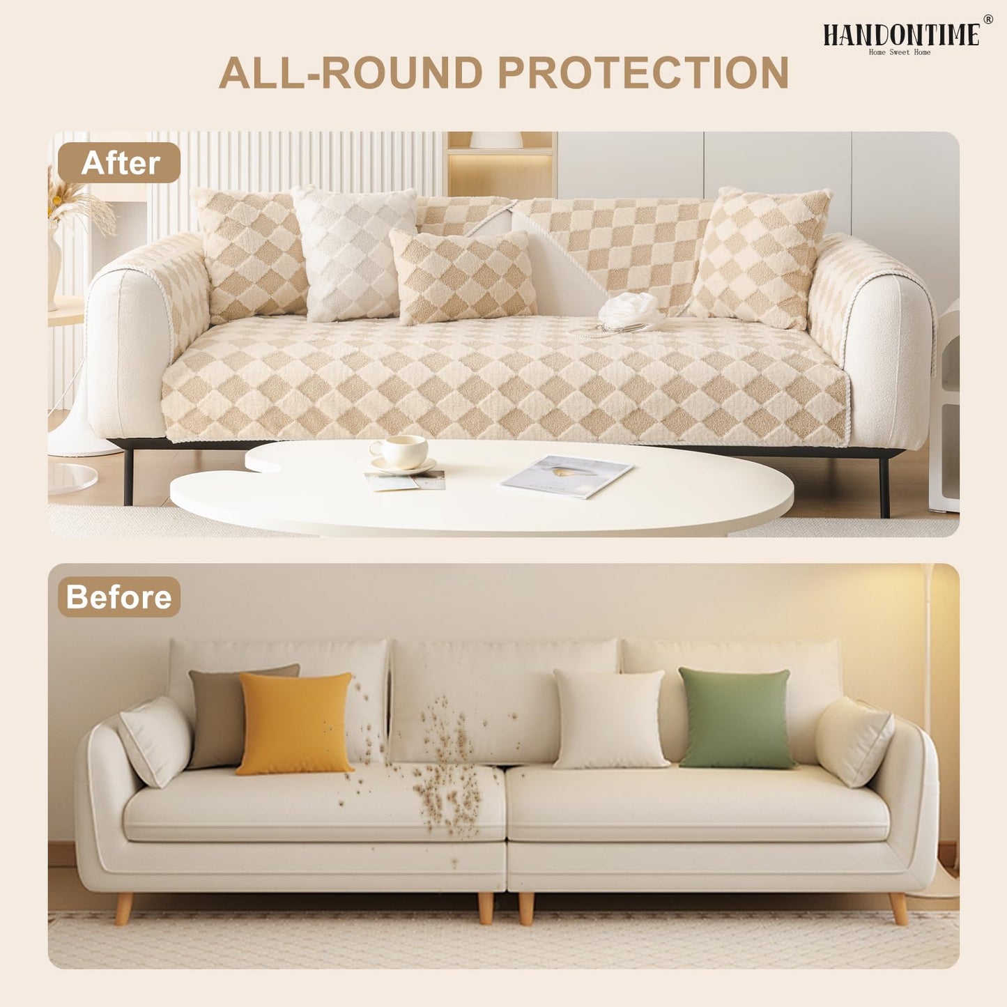 HANDONTIME Fuzzy Dog Couch Cover Washable, Pet-Friendly Sofa Covers Non-Slip Geometric Jacquard Pet Protector Furniture Cover for 3 Cushion Sofa Cozy Fuzzy Dog Mat for Couch (Grey, 35.4" x 70.9") BST202