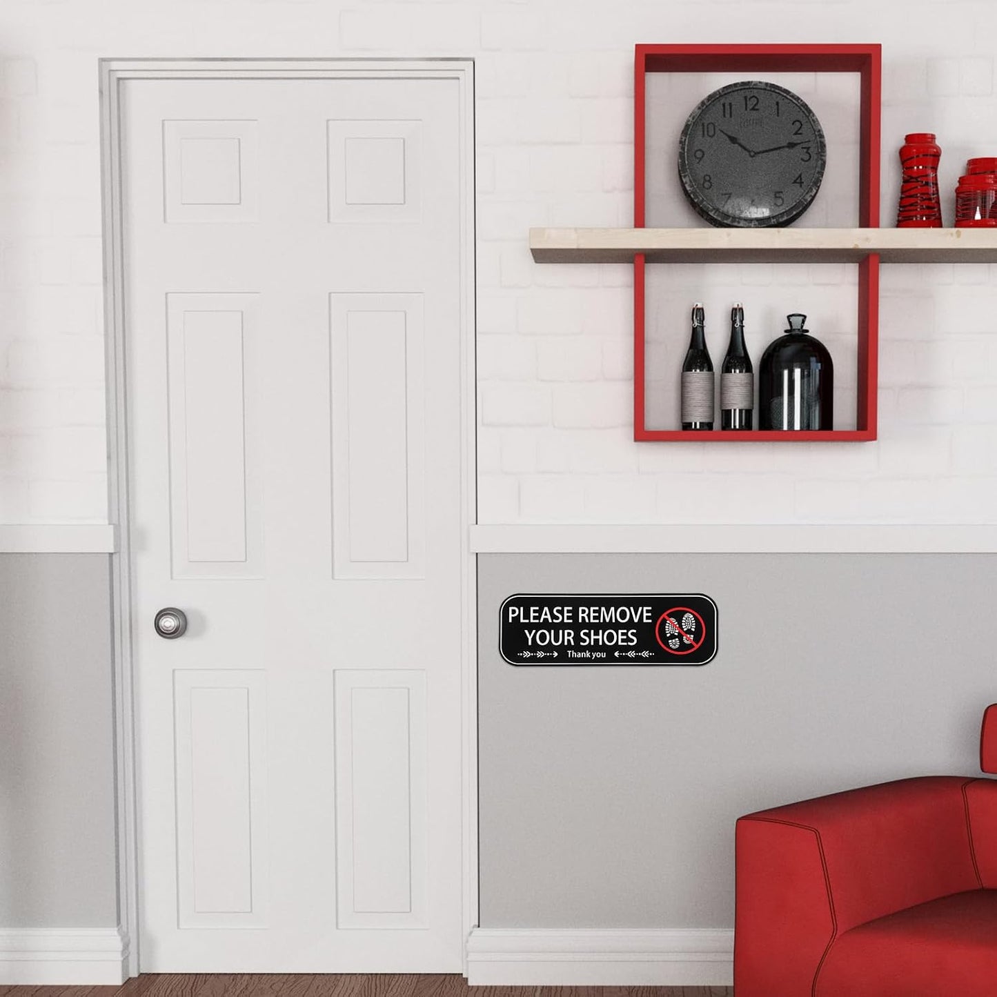 2PCS Please Remove Your Shoes Sign, Self-Adhesive No Shoes Sticker for House, Easy Install Take Your Shoes Off Sign for Front Door, Home, Office, Cafe, Restaurant & More BST326L