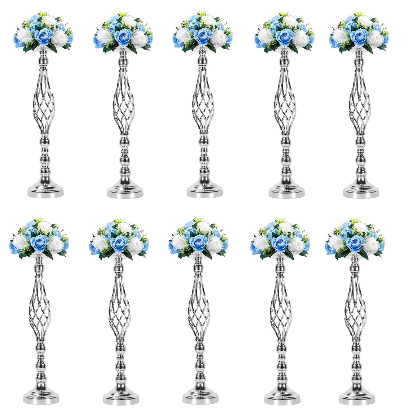 2pcs Metal Silver Candle Holders Road Lead Table Centerpiece Stand Pillar Candlestick for Wedding Candelabra Flowers Vases WN420