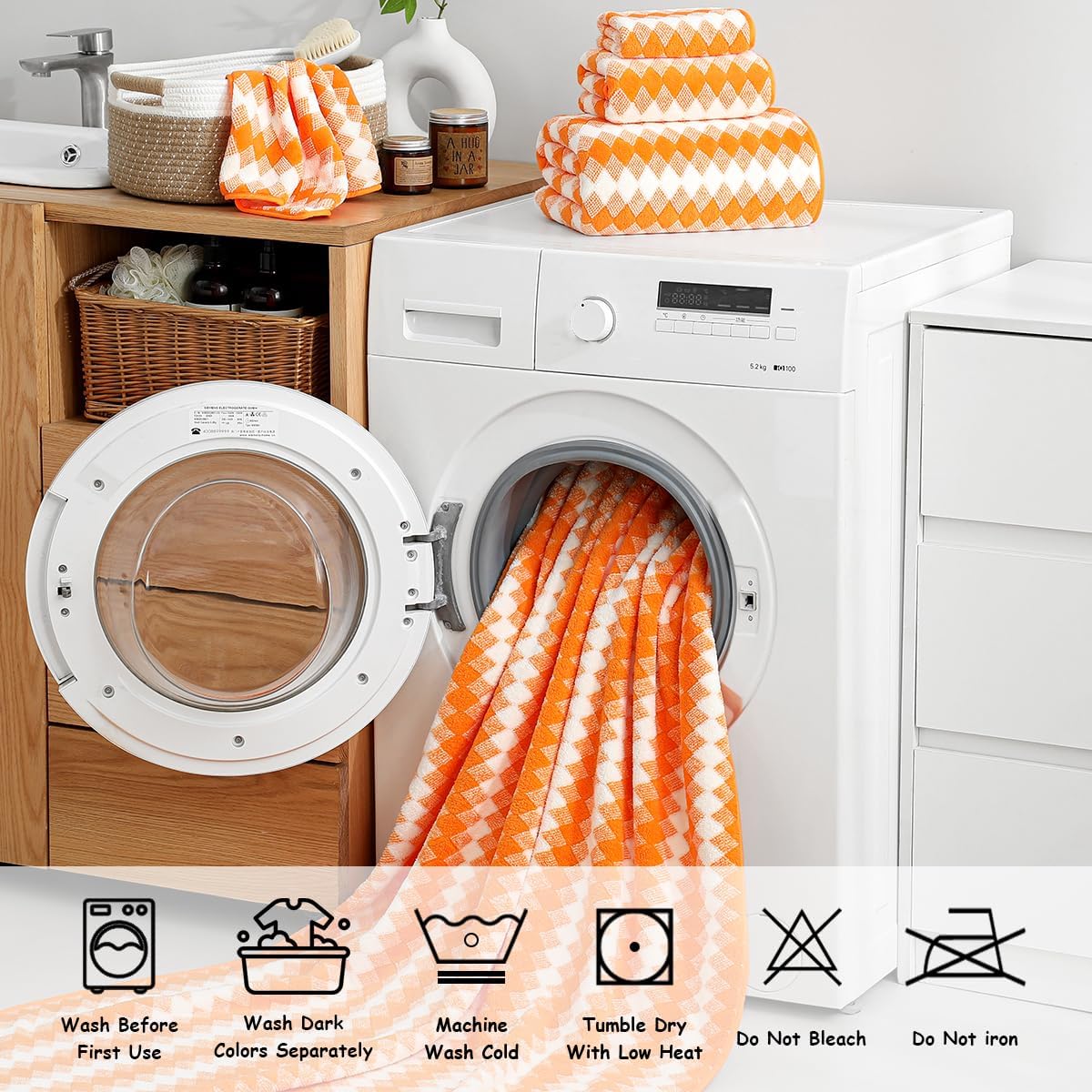 12 Pcs Light Gray Diamond Towel Set-4 Bath Towels,4 Hand Towels,4 Washcloths Soft Polyester Towels with Loop Absorbent Shower Towel Quick Dry Beach Chair Towel Family Towels for Bathroom Spa Gym Pool BST220