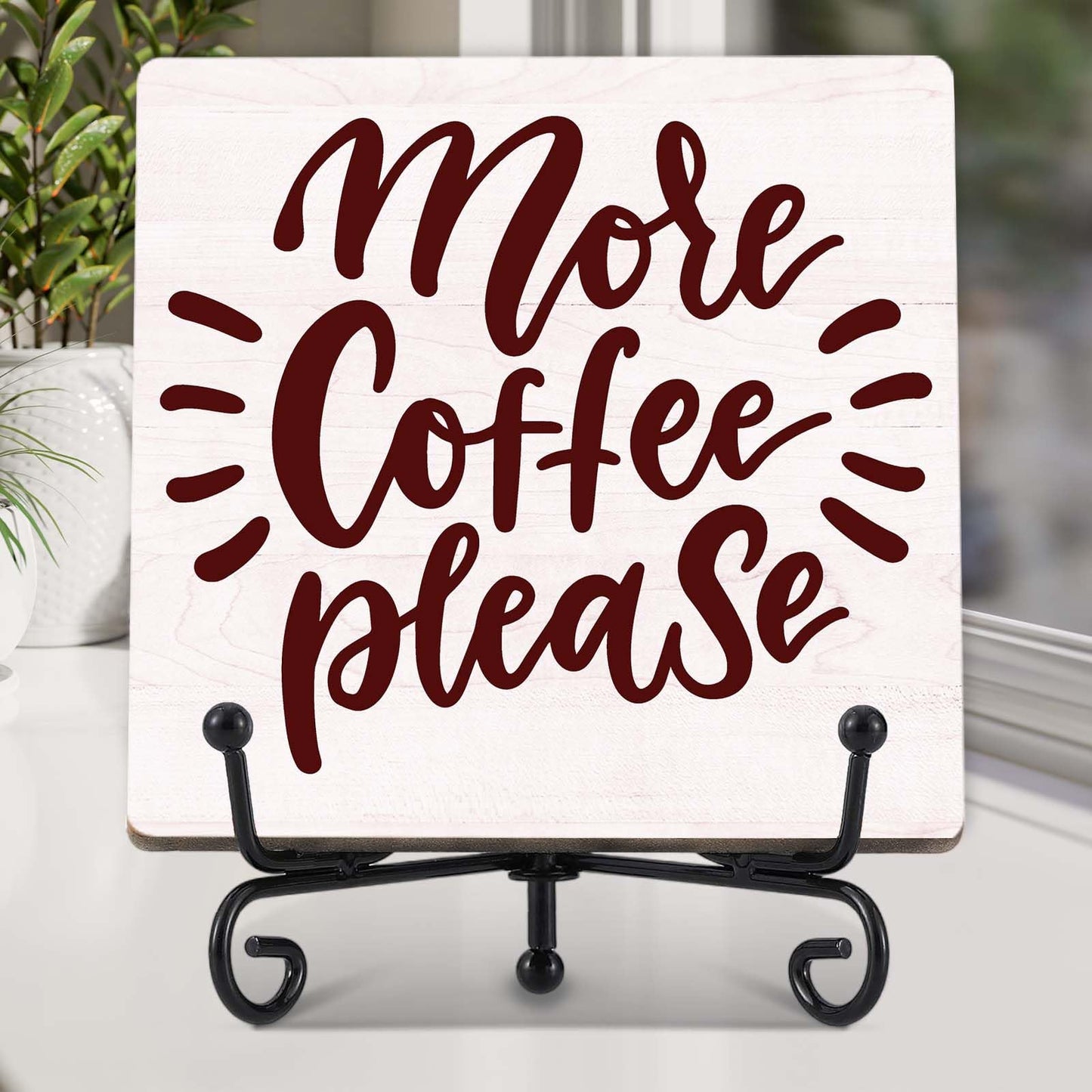Coffee Bar Decor, Farmhouse Kitchen Table Decor, Coffee Station Accessories, Wooden Decorative Sign with Iron Stand for Table Desk Shelf Display-E21 BST220